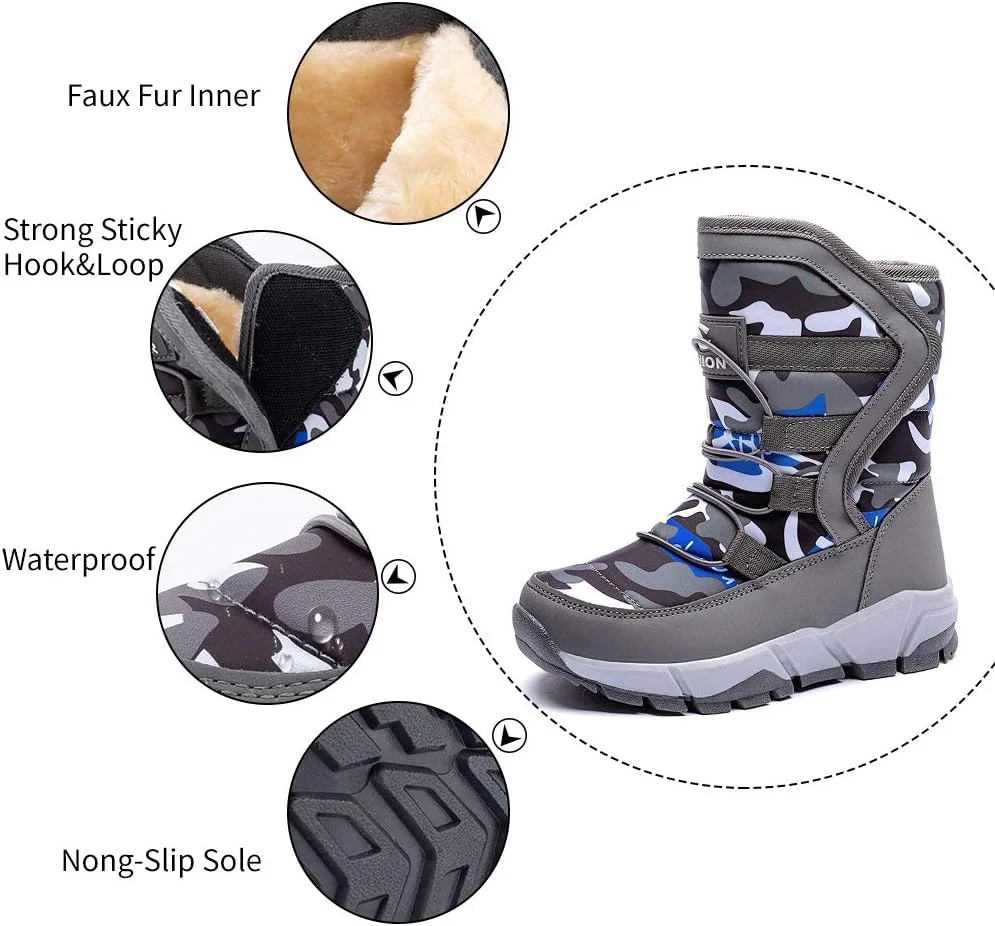 کفش زمستانی ضد آب و لغزش پسرانه GUBARUN مناسب هوای سرد (کودک نوپا/کودک کوچک/کودک بزرگ)، خاکستری، سایز ۱۳ کودک کوچک