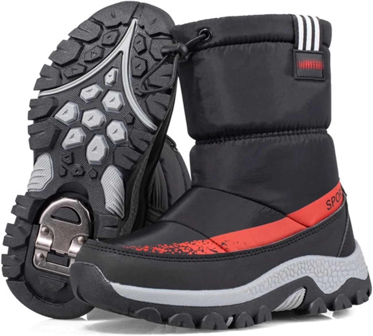 بوت‌های برفی پسرانه و دخترانه، بوت‌های زمستانی بچه‌گانه با پوشش خز گرم، کفش‌های نخی ساق بلند ضدآب، بوت‌های مچی برفی، بوت‌های پیاده‌روی سبک وزن ضد لغزش، قرمز، سایز 38 اروپا