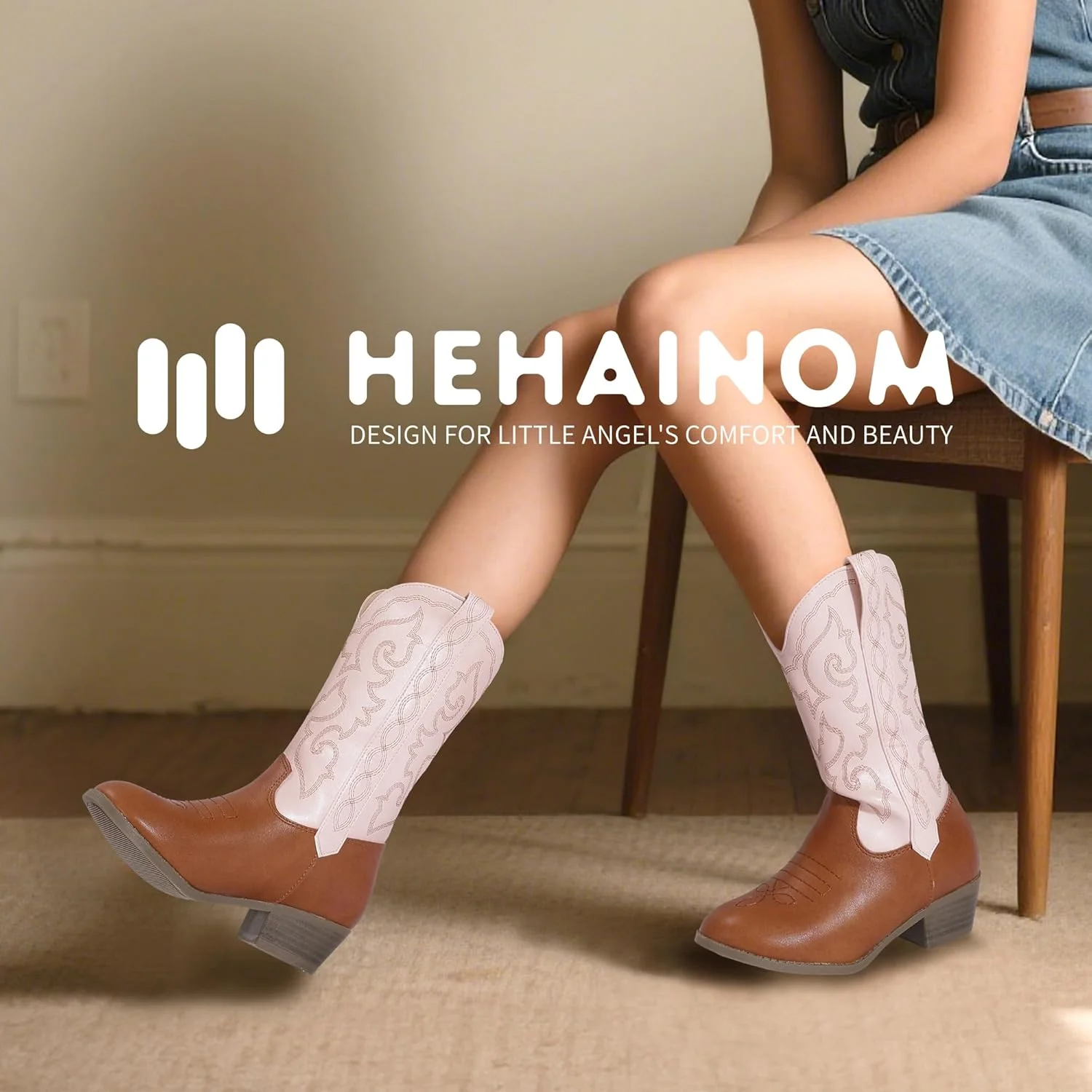بوت های کابویی دخترانه هاینوم، مناسب کودکان نوپا، کودکان بزرگ و کوچک، بوت های دختر گاوچران ساق متوسط، پنجه گرد، مناسب مهمانی، تولد و اسب سواری به سبک وسترن