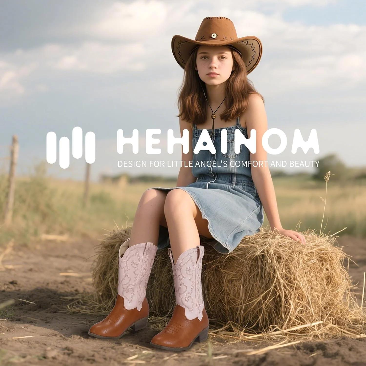 بوت های کابویی دخترانه هاینوم، مناسب کودکان نوپا، کودکان بزرگ و کوچک، بوت های دختر گاوچران ساق متوسط، پنجه گرد، مناسب مهمانی، تولد و اسب سواری به سبک وسترن