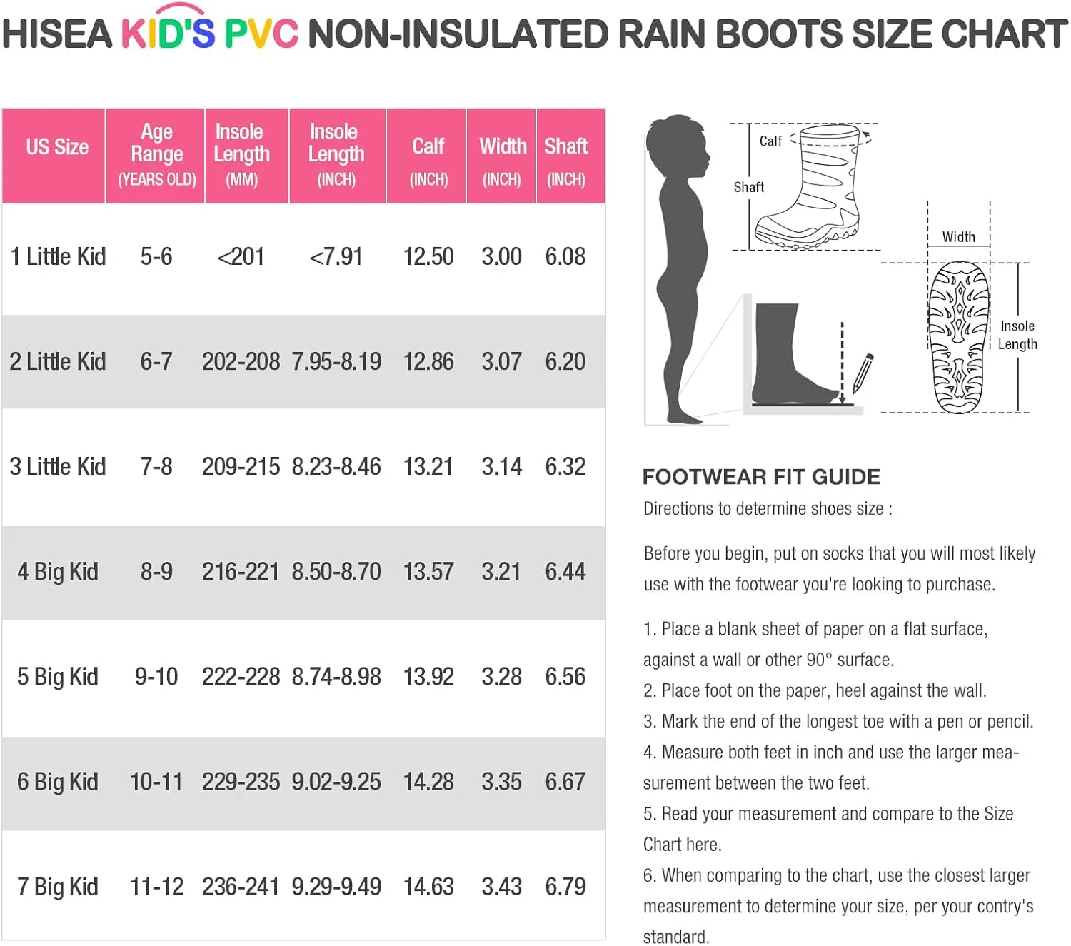 چکمه های بارانی ضد آب بچه گانه HISEA، چکمه های لاستیکی سبک وزن و بدون درز برای پسران و دختران، مناسب برای کودکان نوپا، کودکان کوچک و بزرگ، مشکی، سایز 37
