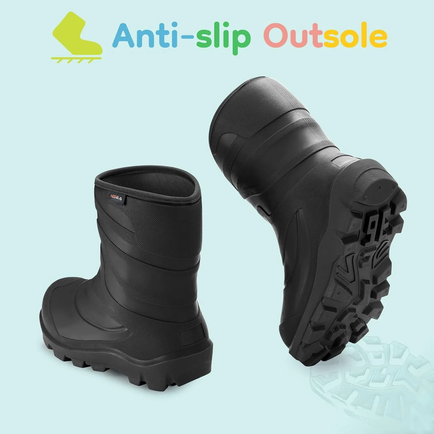 چکمه های بارانی ضد آب بچه گانه HISEA، چکمه های لاستیکی سبک وزن و بدون درز برای پسران و دختران، مناسب برای کودکان نوپا، کودکان کوچک و بزرگ، مشکی، سایز 37