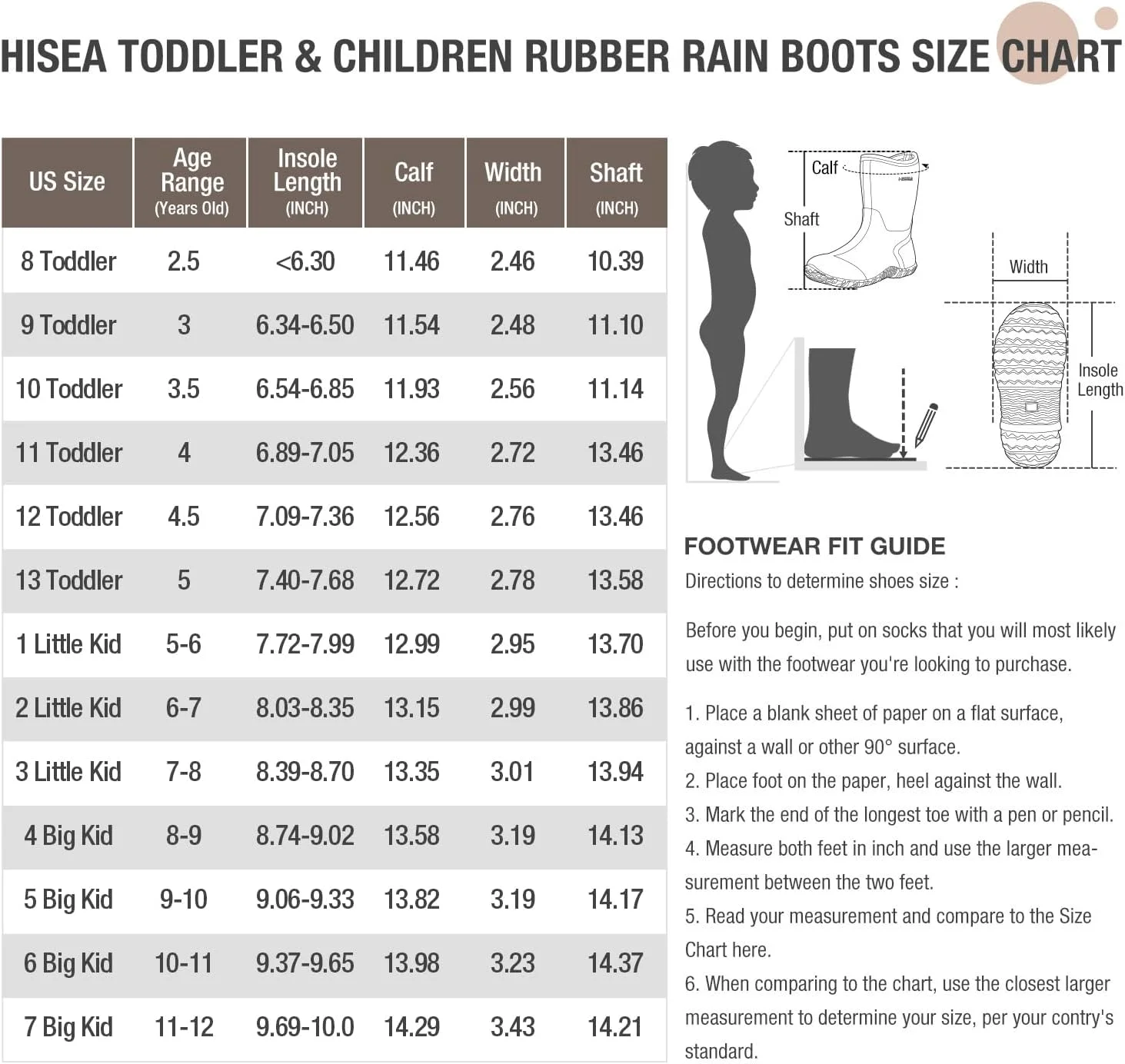 چکمه های بارانی لاستیکی کودکان HISEA ضد آب و بادوام برای پسران و دختران نوپا - مشکی