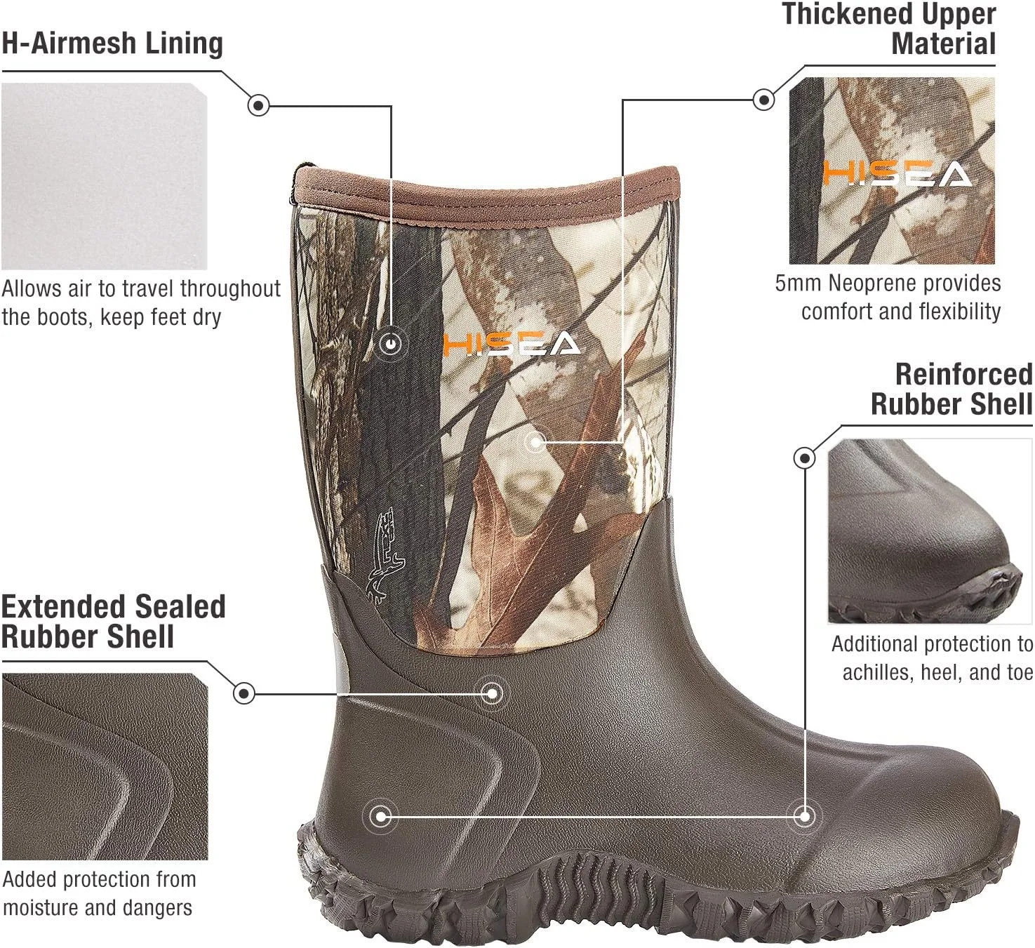 چکمه های بارانی لاستیکی کودکان HISEA ضد آب و بادوام برای پسران و دختران نوپا - مشکی