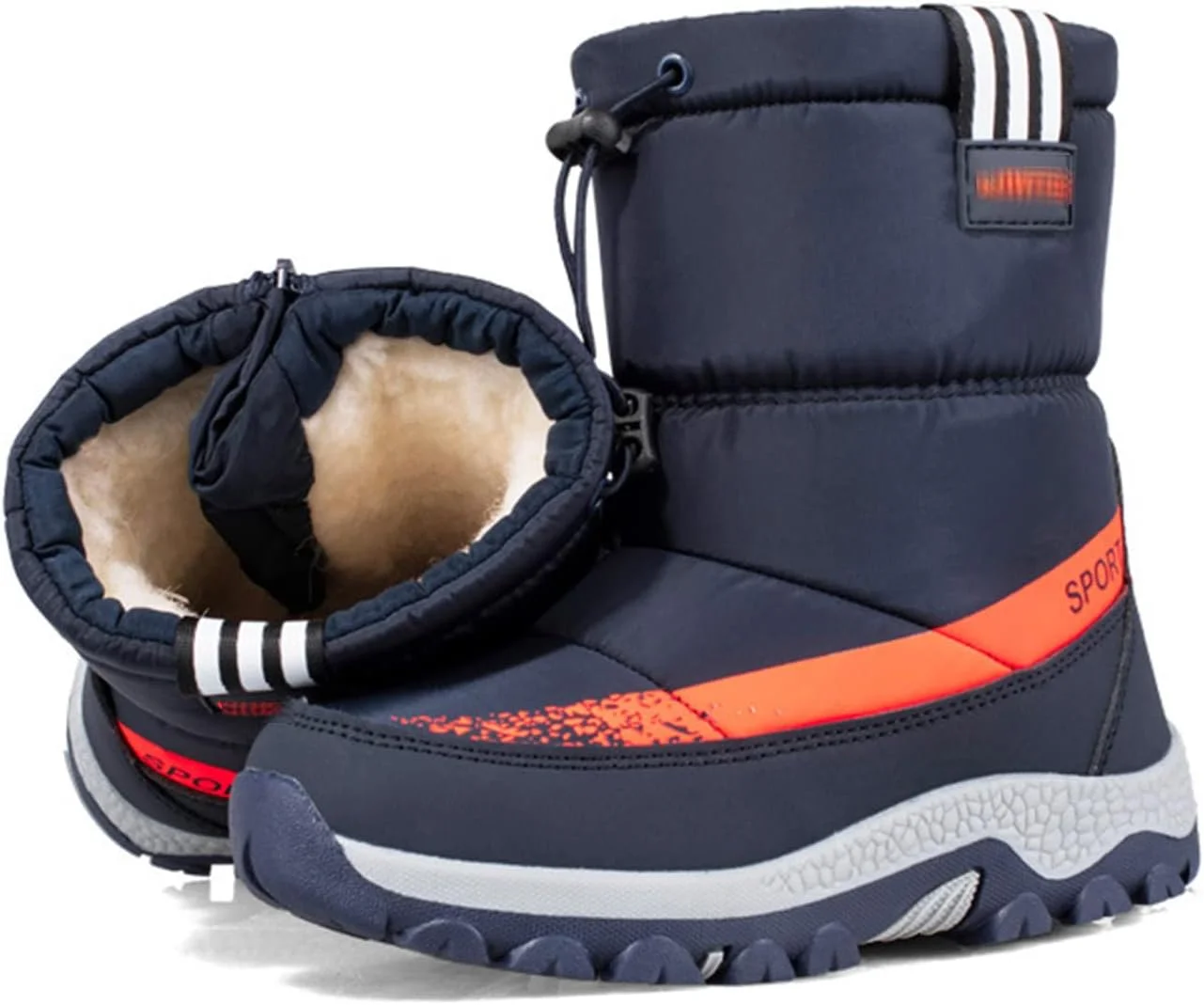 بوت های برفی پسرانه و دخترانه HLZHJXB، بوت های زمستانی بچه گانه با آستر خز گرم، کفش های نخی ساق بلند ضد آب، بوت های مچی برفی، بوت های پیاده روی سبک وزن ضد لغزش، نارنجی، 38EU