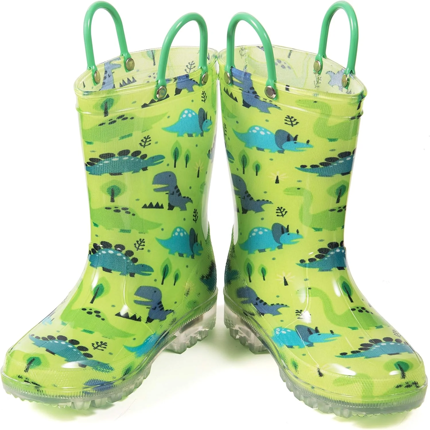 چکمه بارانی پسرانه HugRain، کفش های ضد آب سبک وزن با طرح دایناسور سبز و دسته های آسان پوشیدن و کفی (سایز 3، سبز)