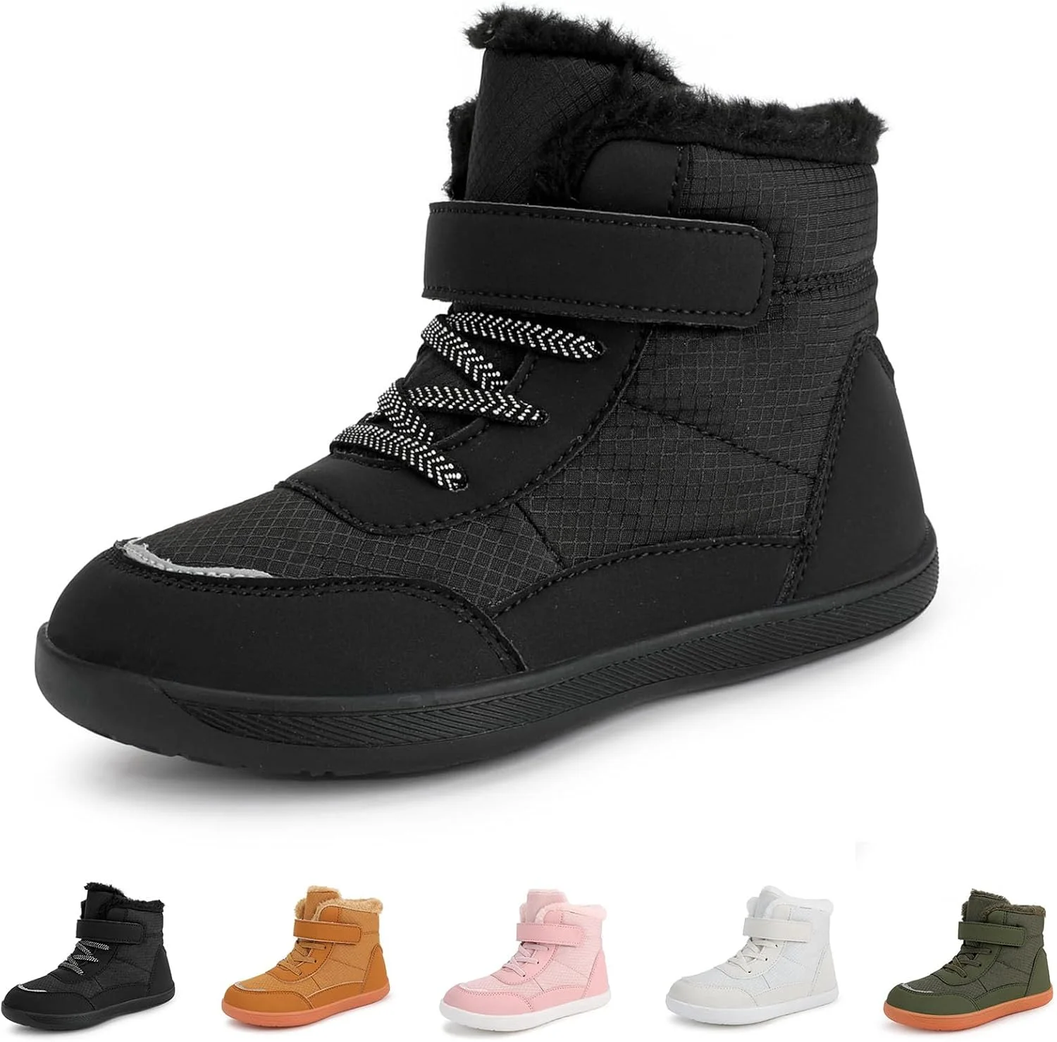 کفش زمستانی کودکانه، پنجه پهن، ضد لغزش، ضد آب، زیره تخت، چکمه های زمستانی مینیمالیستی تا مچ پا مناسب کودکان نوپا/کودکان کوچک/کودکان بزرگ