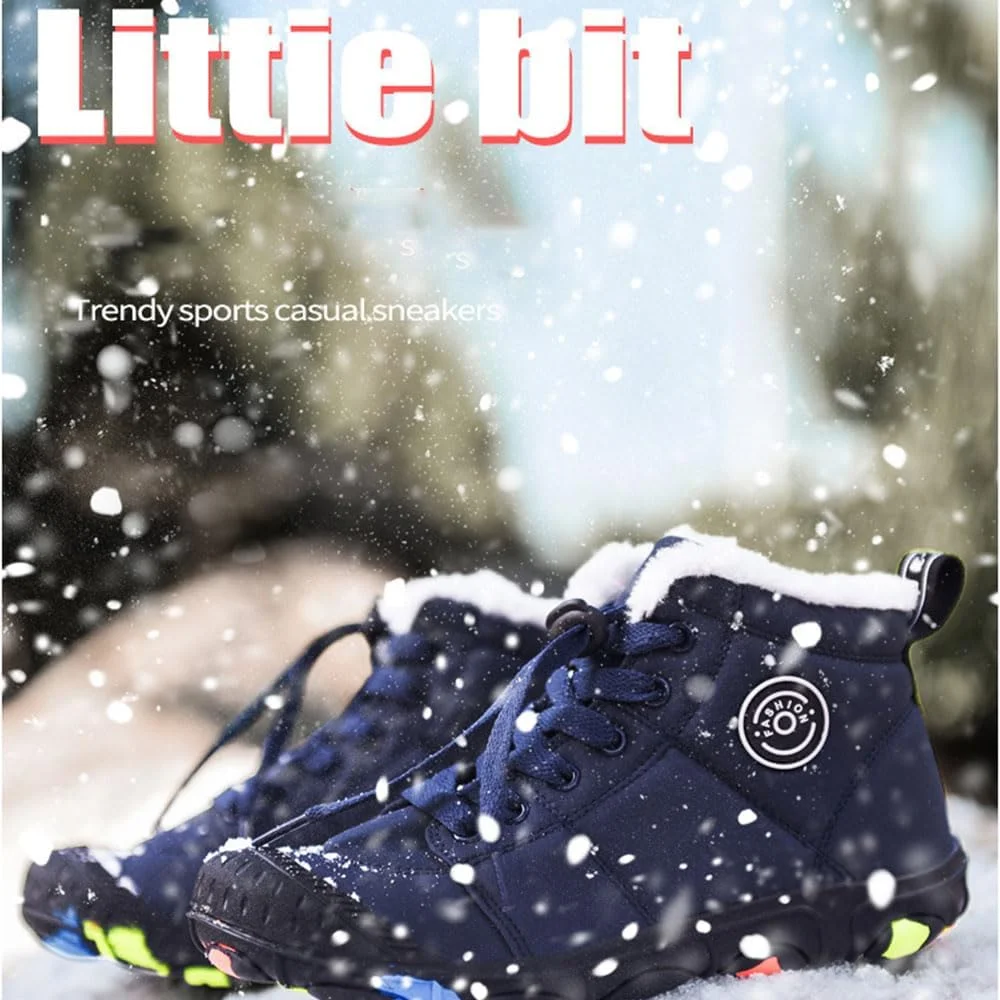 کفش های زمستانی کودکانه، کفش های ضد آب، چکمه های پنبه ای با زیره مینیمال زیرو دراپ و آستر خزدار مناسب پیاده روی و هایکینگ