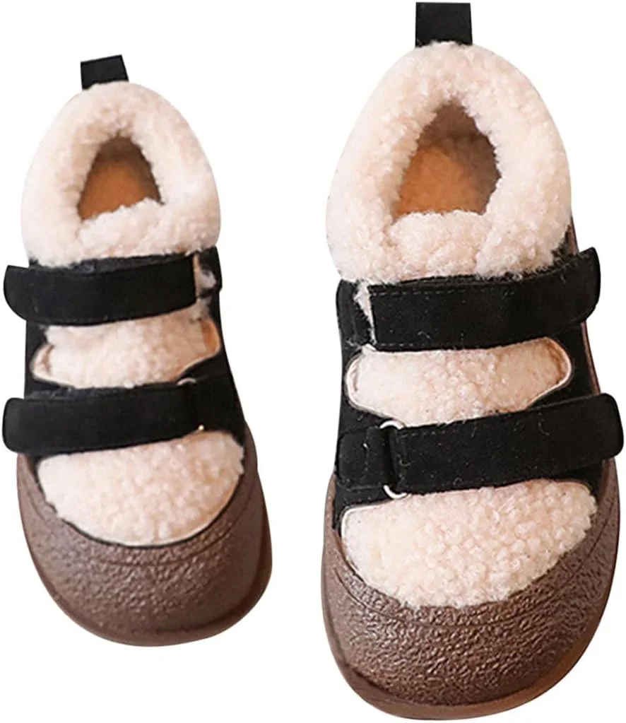 کفش های بچگانه دخترانه پسرانه گرم با آستر خز مصنوعی، کفش های غیر لغزنده زمستانی برای لباس پوشیدن و فضای باز برای کودکان نوپا، کودکان کوچک و کودکان بزرگ، مشکی، سایز 9.5