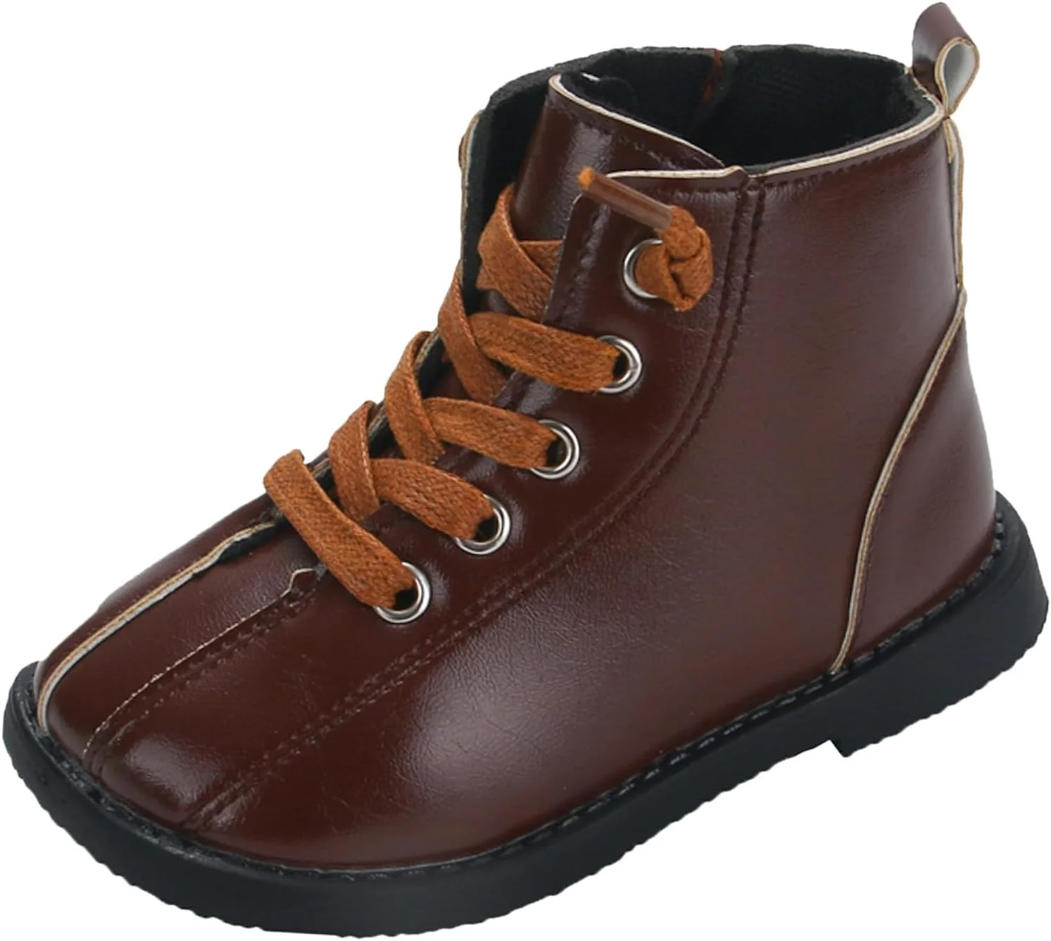نیم بوت ساق کوتاه بچگانه JEUROT بند دار زیپ دار مناسب کار و فعالیت روزمره چرم مصنوعی ضد لغزش زمستانی، قهوه ای، سایز 11.5
