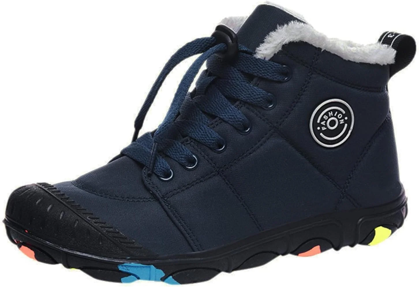 نیم بوت های زمستانی گرم خزدار دخترانه و پسرانه JEUROT، ساق کوتاه، بند دار، ضد لغزش، مناسب هوای سرد، سرمه ای، سایز 3