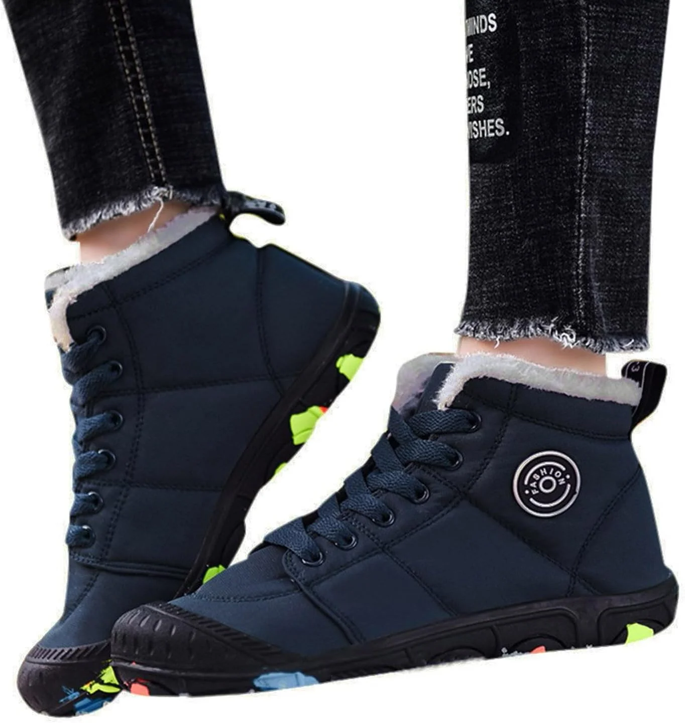 نیم بوت های زمستانی گرم خزدار دخترانه و پسرانه JEUROT، ساق کوتاه، بند دار، ضد لغزش، مناسب هوای سرد، سرمه ای، سایز 3