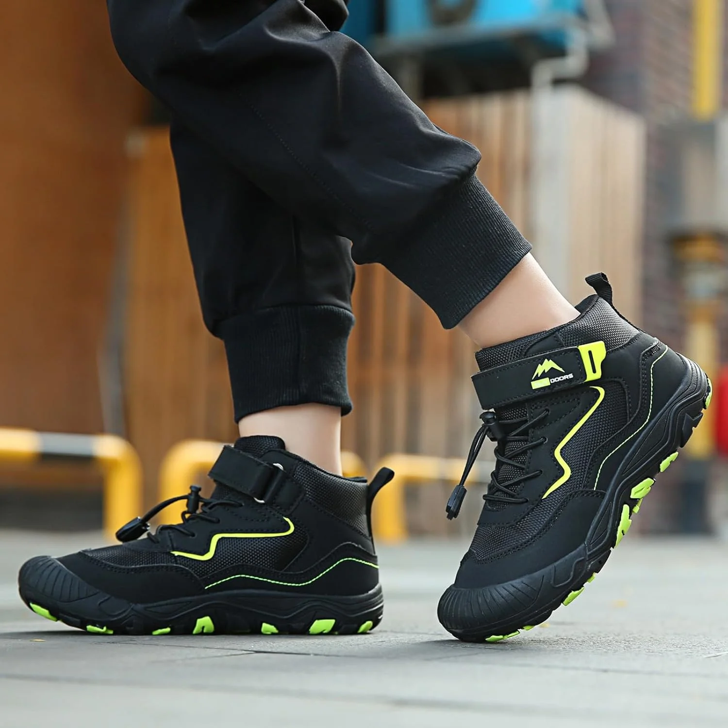 کفش های بچه گانه پسرانه دخترانه کتانی ساق بلند بند دار پیاده روی کفش های تنیس معمولی پیاده روی بوت های مچ پا در فضای باز بچه های کوچک / بزرگ، مشکی، 1.5 بچه بزرگ