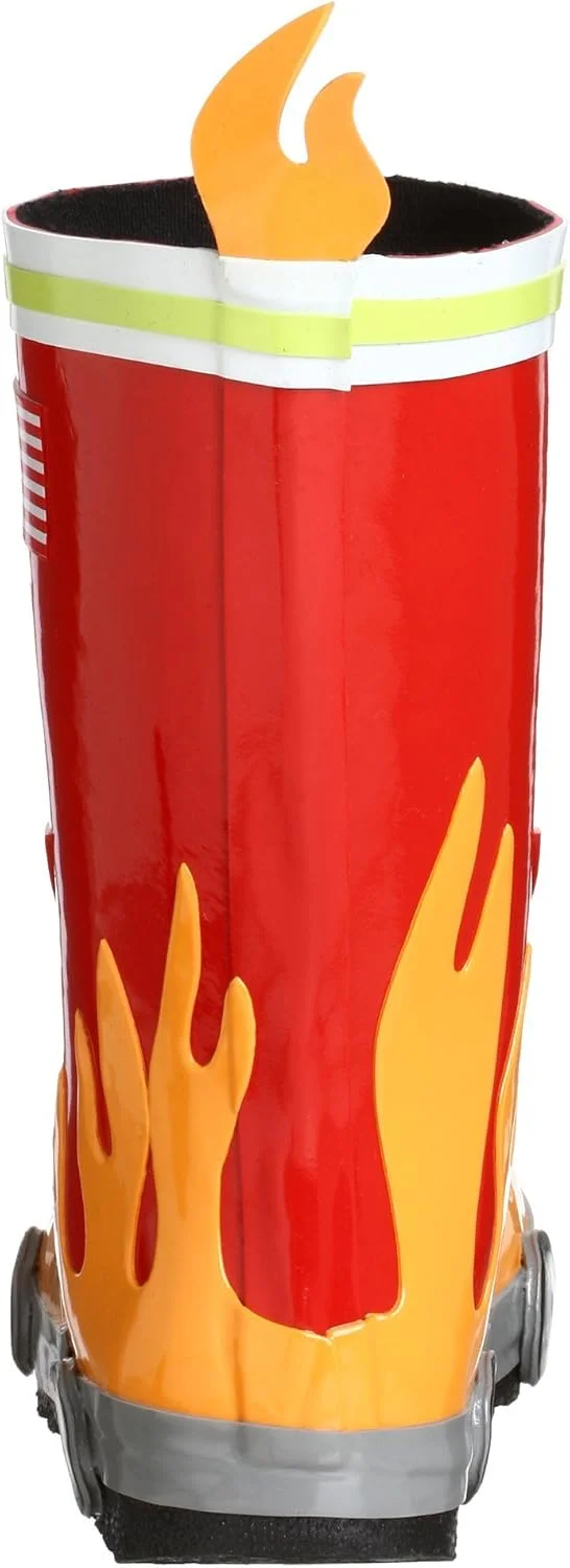 چکمه های بارانی لاستیکی قرمز آتش نشان Kidorable با زبانه کششی پاشنه طرح شعله سرگرم کننده