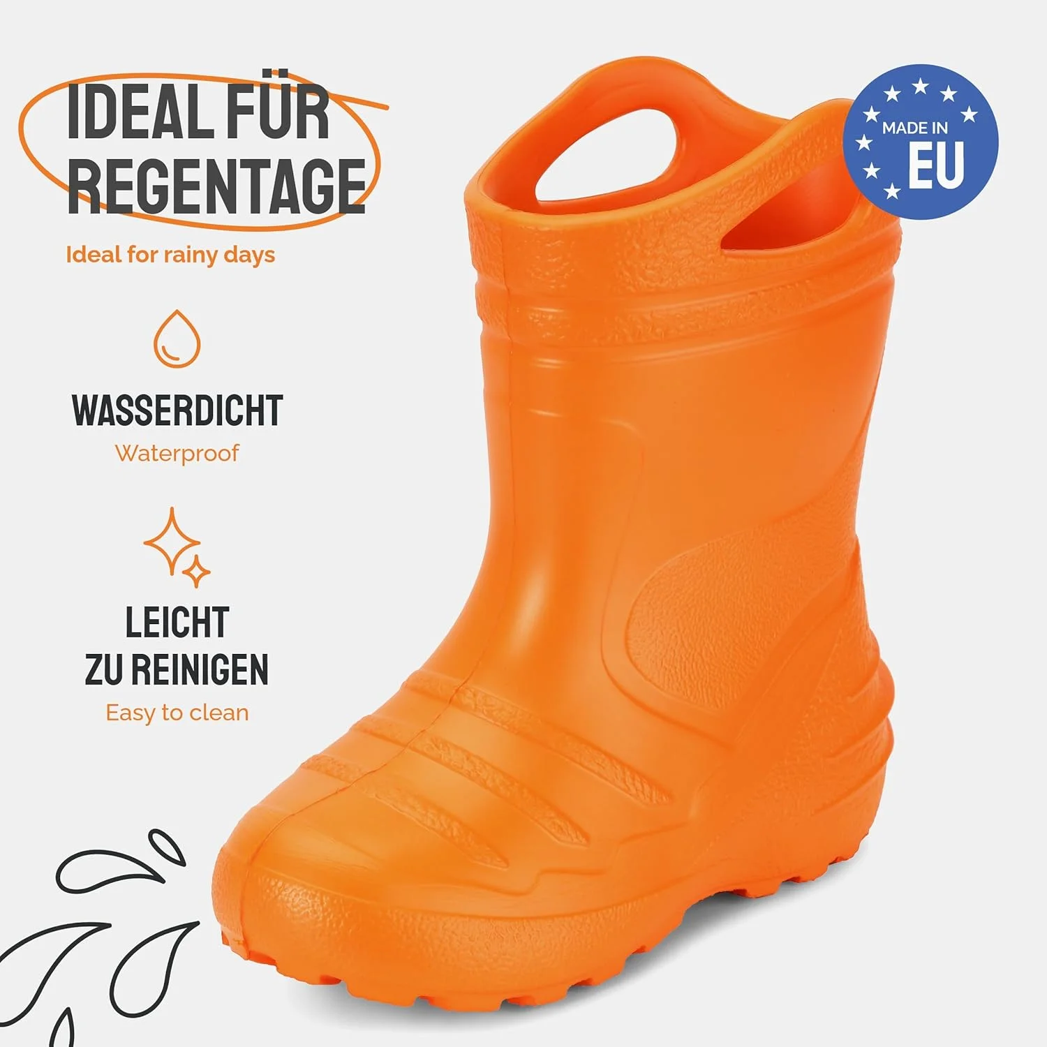 چکمه‌های بارانی بچگانه لادهاید مدل KL051-S، کفش‌های بارانی EVA بسیار سبک، چکمه‌های بارانی راحت و سبک، مناسب برای بهار و تابستان (نارنجی، سایز 29 اروپا)