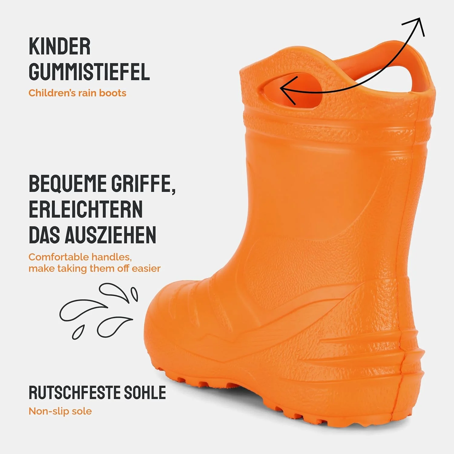 چکمه‌های بارانی بچگانه لادهاید مدل KL051-S، کفش‌های بارانی EVA بسیار سبک، چکمه‌های بارانی راحت و سبک، مناسب برای بهار و تابستان (نارنجی، سایز 29 اروپا)