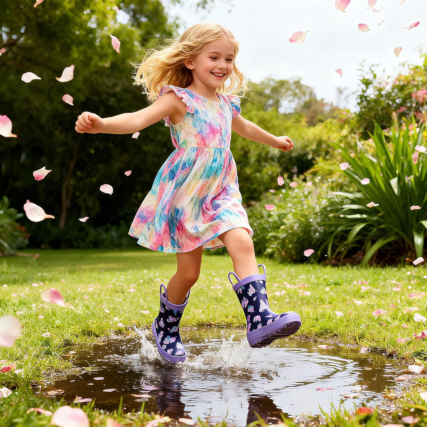 چکمه بارانی بچگانه، چکمه های بارانی 100% ضد آب با لاستیک بادوام ضد لغزش مناسب تمام فصول برای پسران و دختران