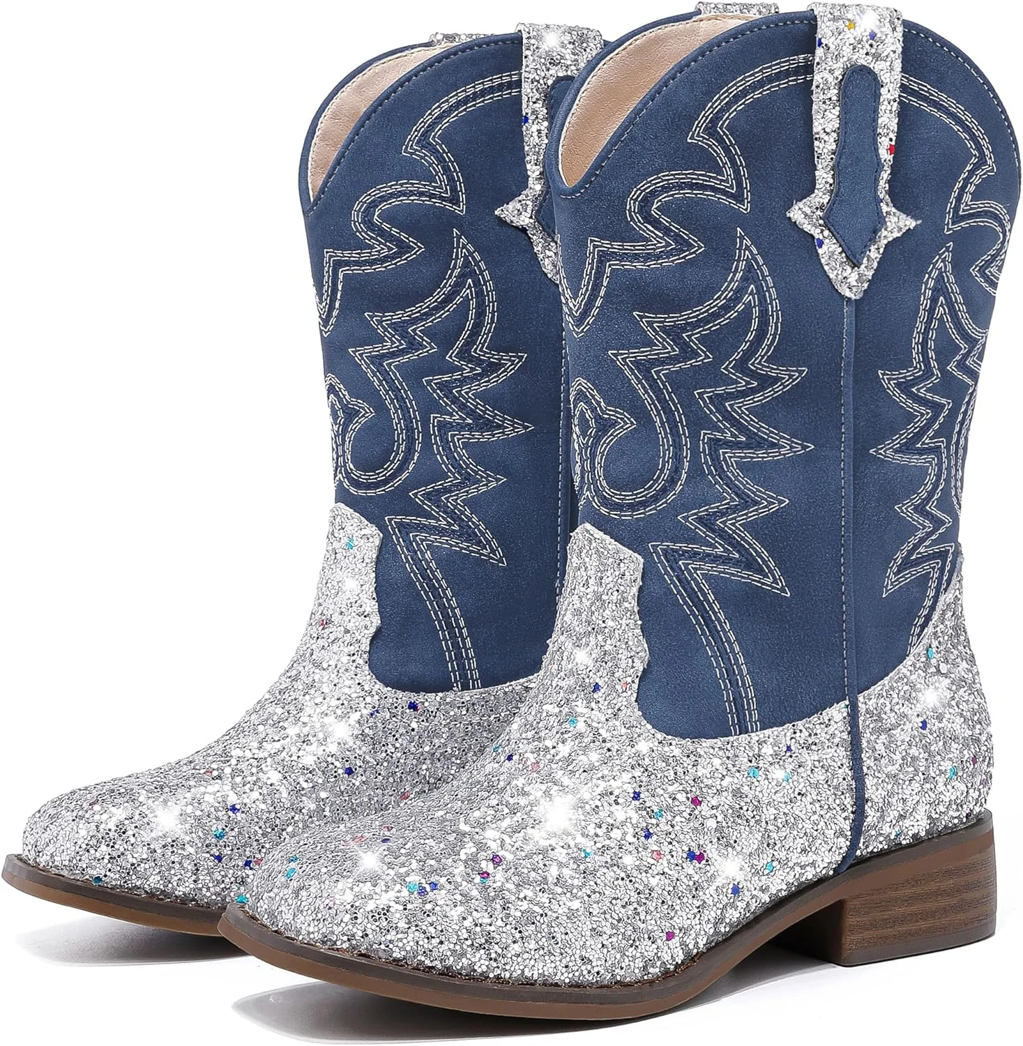 چکمه های دخترانه مدل کابویی ساق متوسط با نوک مربعی، چکمه های وسترن اکلیلی برای مهمانی کودکان، کفش های سوارکاری دخترانه کوچک و بزرگ