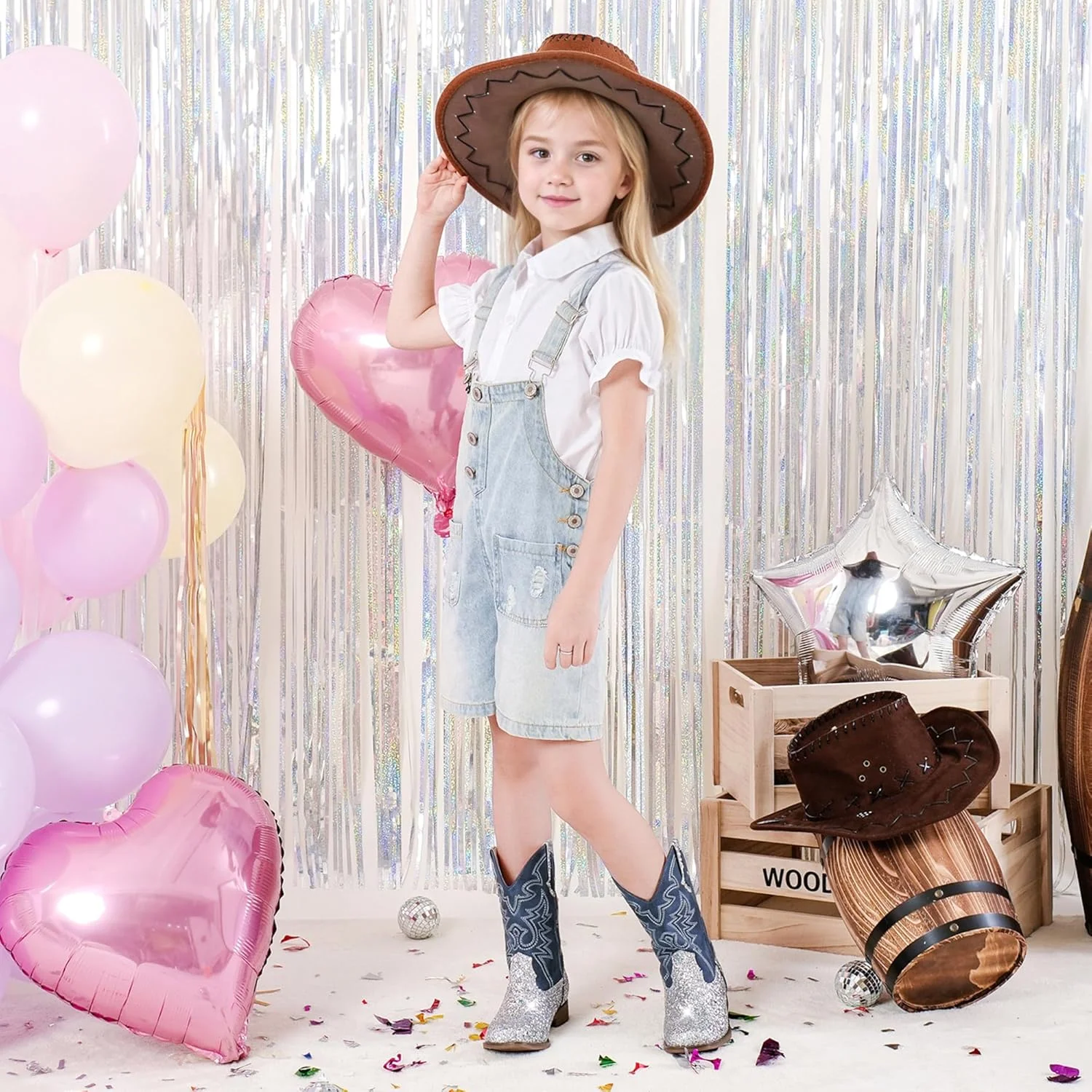 چکمه های دخترانه مدل کابویی ساق متوسط با نوک مربعی، چکمه های وسترن اکلیلی برای مهمانی کودکان، کفش های سوارکاری دخترانه کوچک و بزرگ