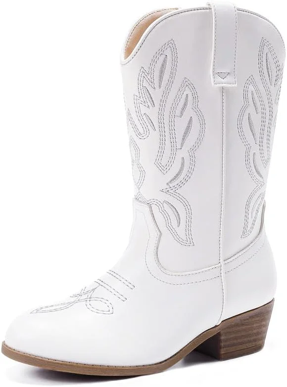 بوت های کابویی LAURMOSA برای دختران کوچک، ساق میانی، نوک تیز، بوت های کابویی بچه گانه، زیپ جانبی، گلدوزی کلاسیک، بوت های وسترن، کفش های اسب سواری، مهمانی برای کودکان نوپا، کودکان بزرگ