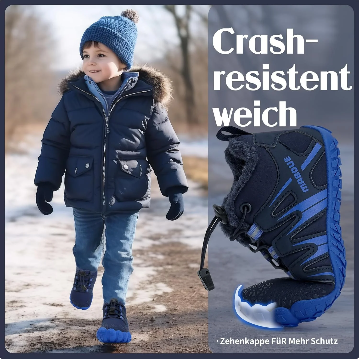 کفش‌های پابرهنه Mabove بچگانه زمستانی پسرانه دخترانه کفش‌های زمستانی گرم و سبک و ضد لغزش سایز 26-36