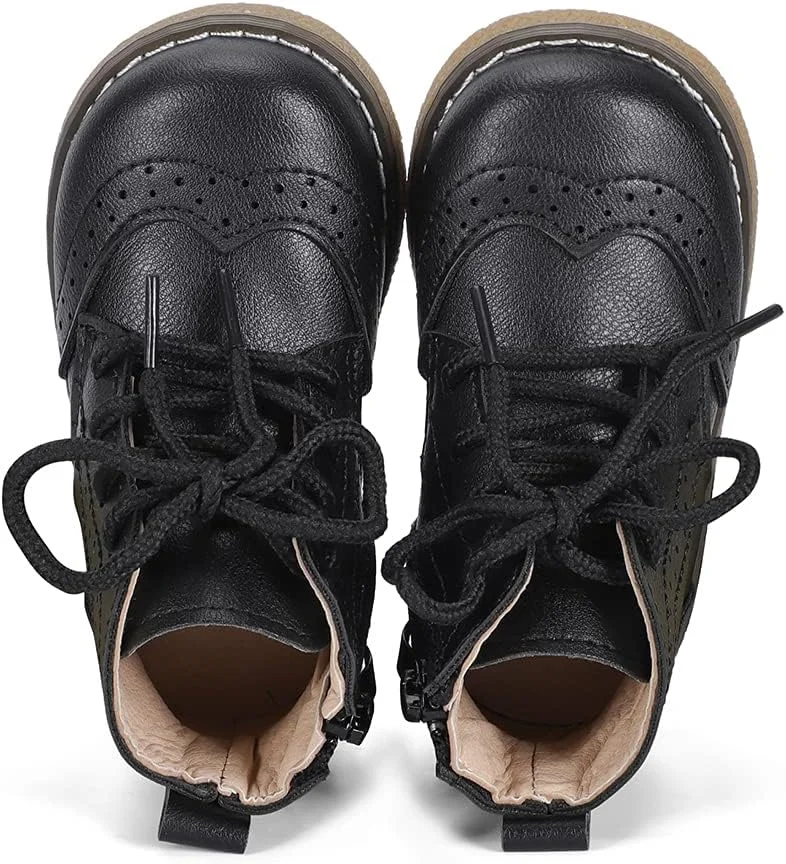 بوت های ساق دار پسرانه و دخترانه MASOCIO، کفش های بند دار مناسب مدرسه کودکان نوپا، مشکی، سایز 5