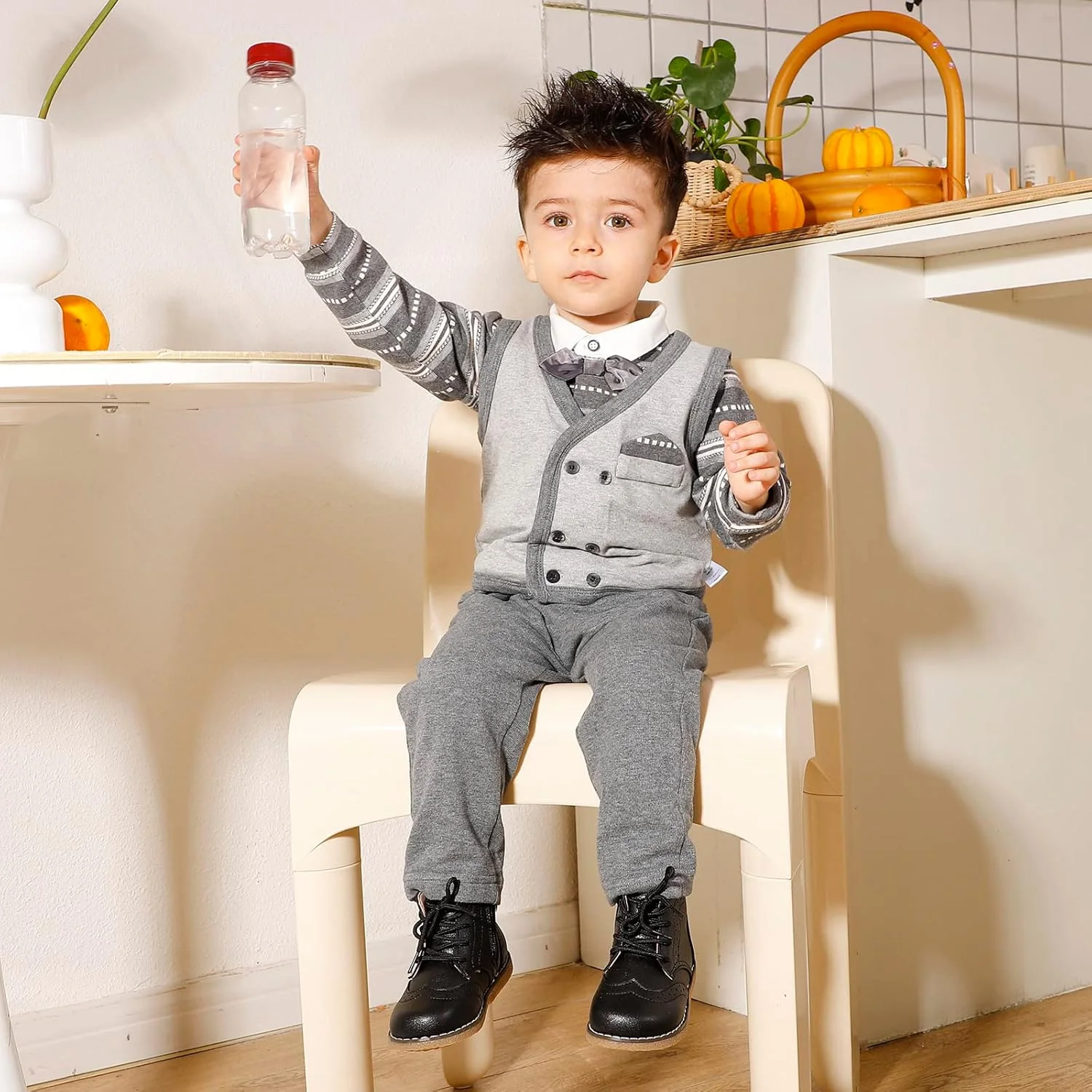 بوت های ساق دار پسرانه و دخترانه MASOCIO، کفش های بند دار مناسب مدرسه کودکان نوپا، مشکی، سایز 5