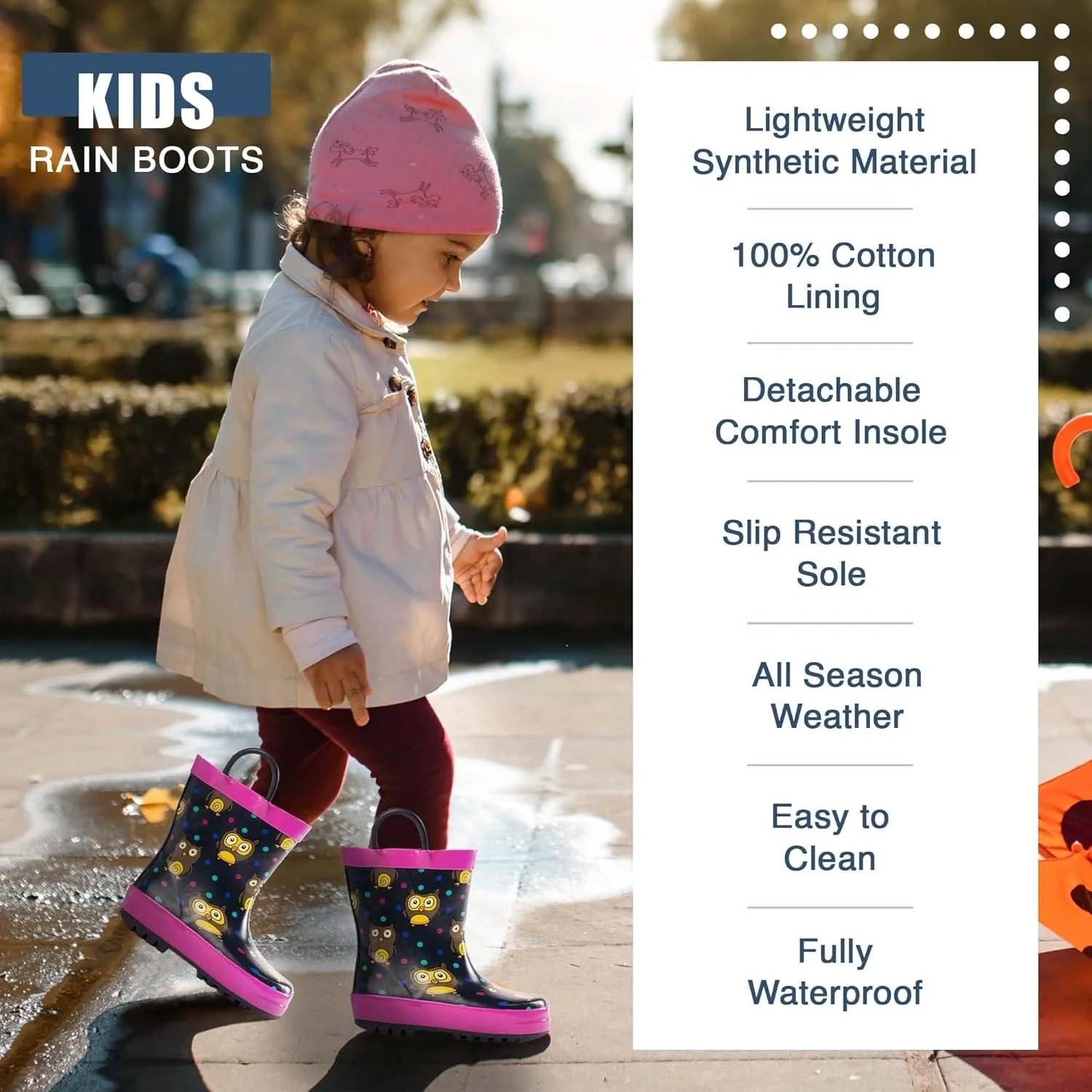 چکمه بارانی دخترانه NORTY - چکمه های بارانی ضد آب و بادوام برای دختران نوپا و بچه ها - چکمه های بارانی زیبا برای دختران با دستگیره های آسان - چکمه های بارانی ضد لغزش بچه گانه