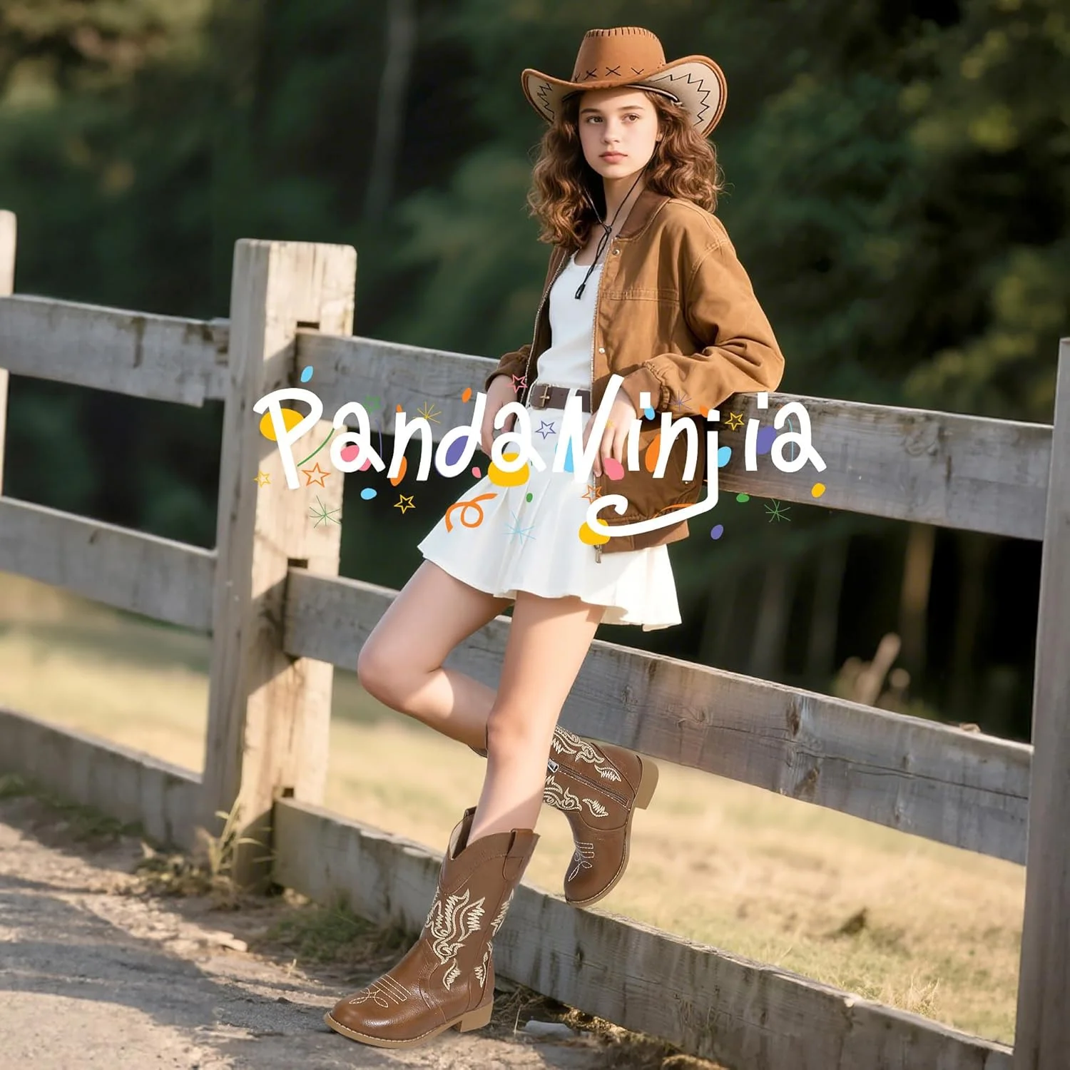 پوتین های کابویی دخترانه PANDANINJIA، پوتین های گاوچران کودکانه، مناسب کودکان کوچک و بزرگ، ساق میانی، پنجه گرد، گلدوزی شده، کفش های سوارکاری