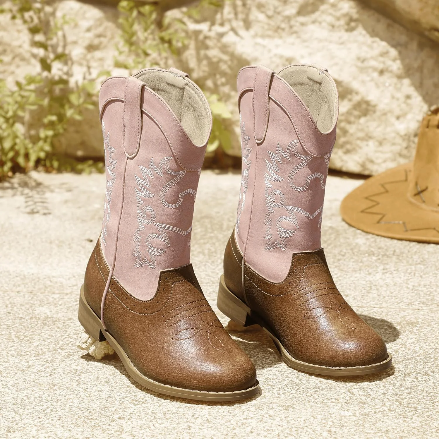 پوتین های کابویی دخترانه PANDANINJIA برای پسران، کودکان و نوزادان، پوتین های وسترن دخترانه با نوک گرد و ساق متوسط