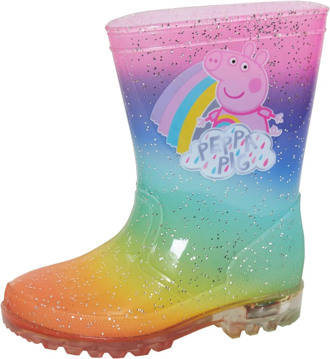 چکمه های بارانی چراغ دار رنگین کمانی پپا پیگ دخترانه اکلیلی، چکمه های بچه گانه با چراغ های چشمک زن، کفش های برفی، رنگین کمان، سایز 8 انگلیس چکمه های بارانی چراغ دار رنگین کمانی پپا پیگ دخترانه اکلیلی، چکمه های بچه گانه با چراغ های چشمک زن، کفش های برفی، رنگین کمان، سایز 8 انگلیس