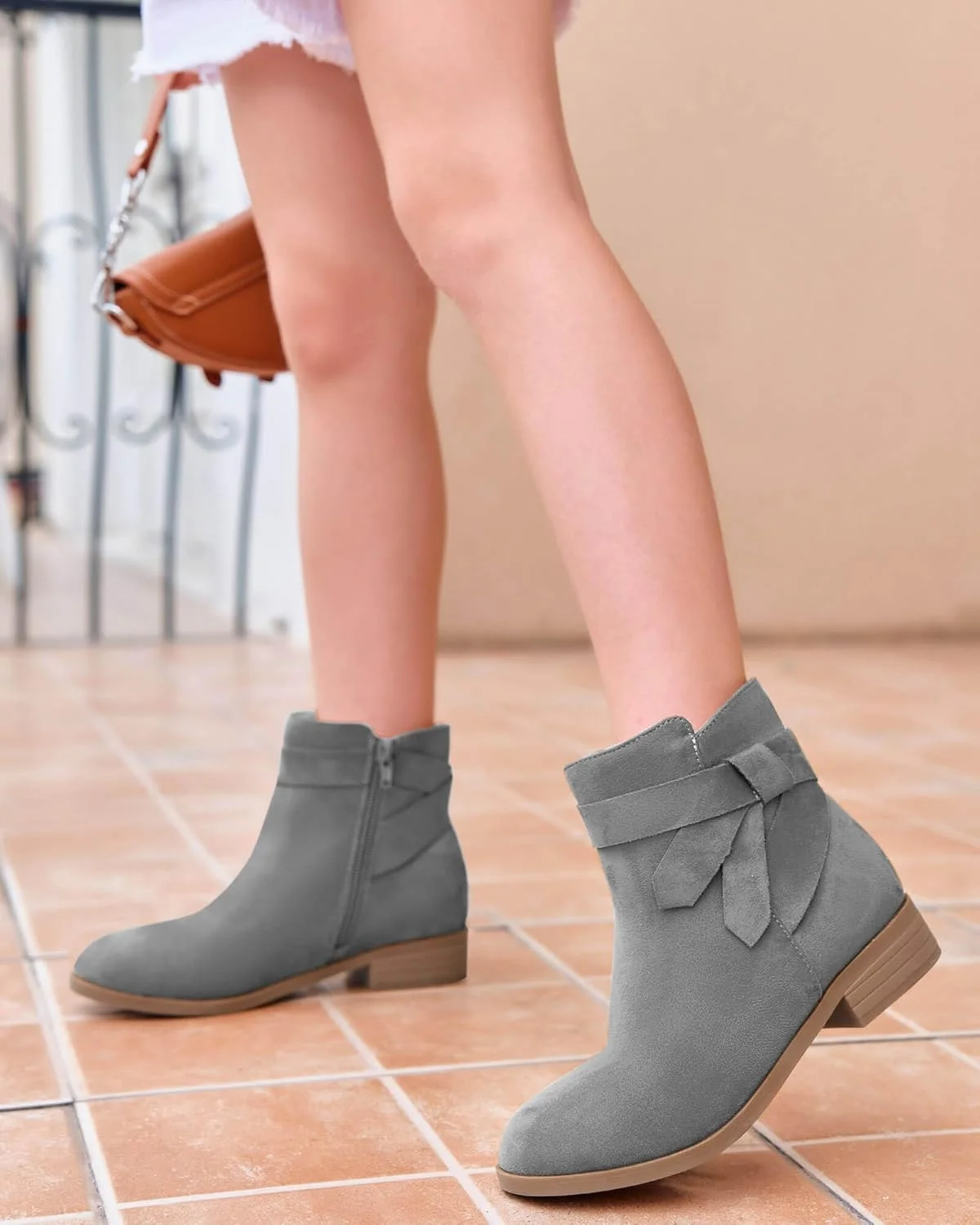 پای‌پای‌بای بوت‌های ساق‌دار گره‌ای دخترانه، بوت‌های چلسی پاشنه کوتاه و ضخیم، کفش‌های زمستانی زیپ‌دار
