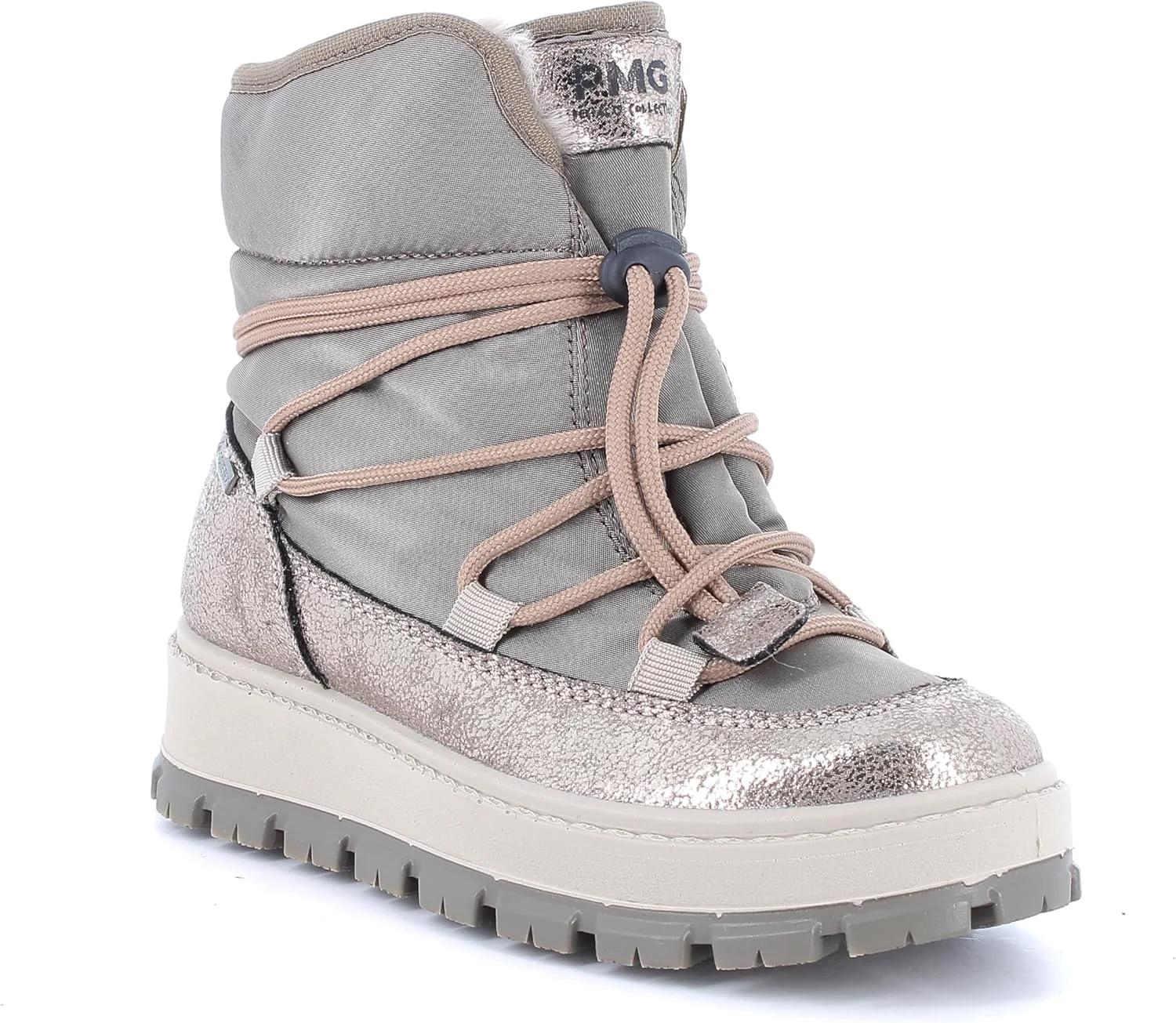 بوت ساق‌دار دخترانه پریمجی مدل کورین، بژ طرح سنگ، سایز 30 اروپا