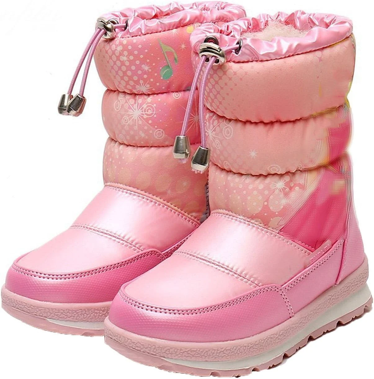 بوت های برفی بچه گانه، کفش های پنبه ای گرم زمستانی پرنسسی دخترانه، آستر خز ضخیم شده والد-فرزندی، زیپ جانبی، ساق بلند، ضد آب، بوت های پیاده روی ضد لغزش