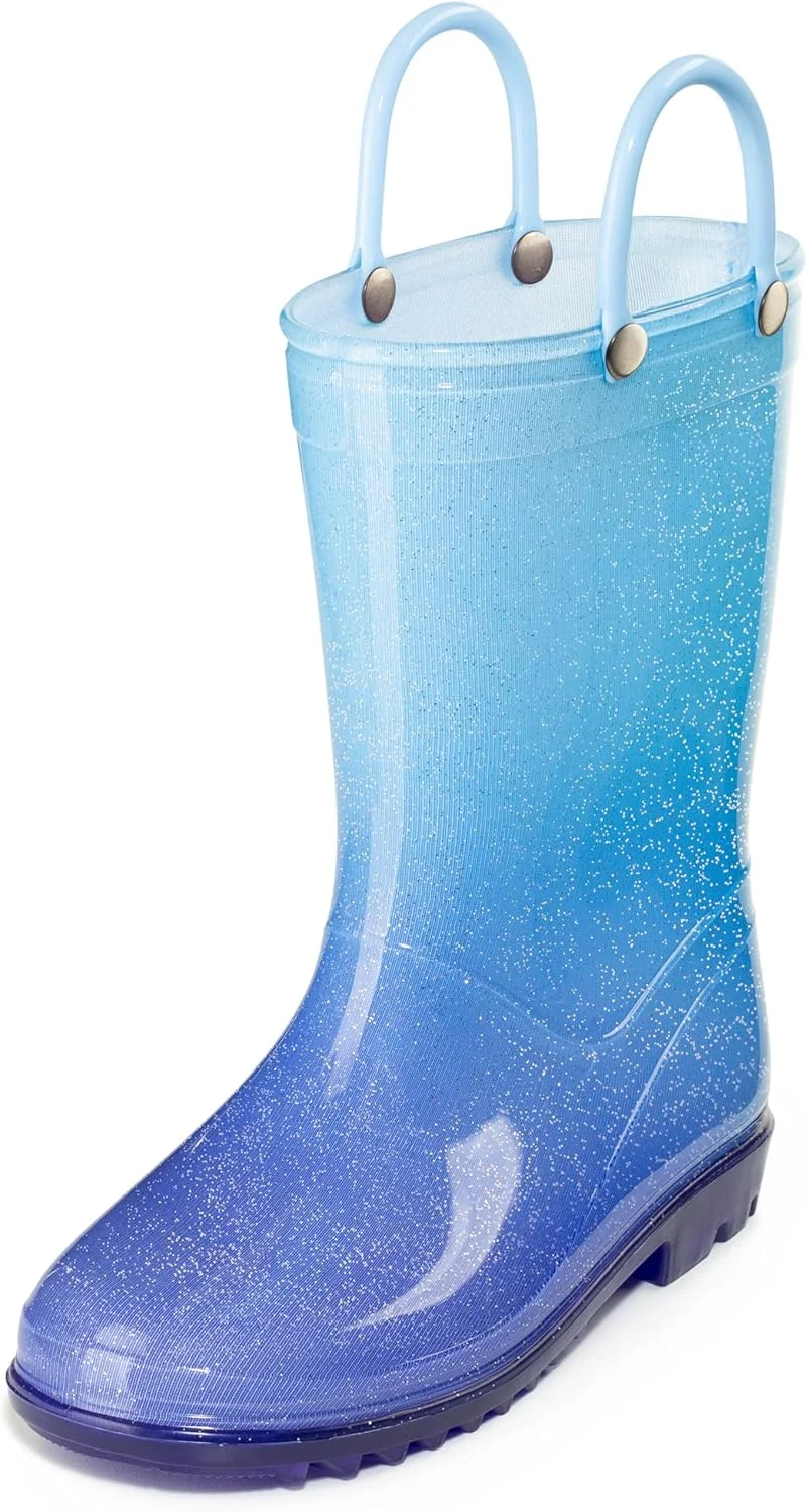 چکمه های بارانی اکلیلی PVC کودکان با دسته های آسان پوشیدن - سبک و درخشان، برای دختران و پسران - سایزهای کودکان نوپا و خردسال