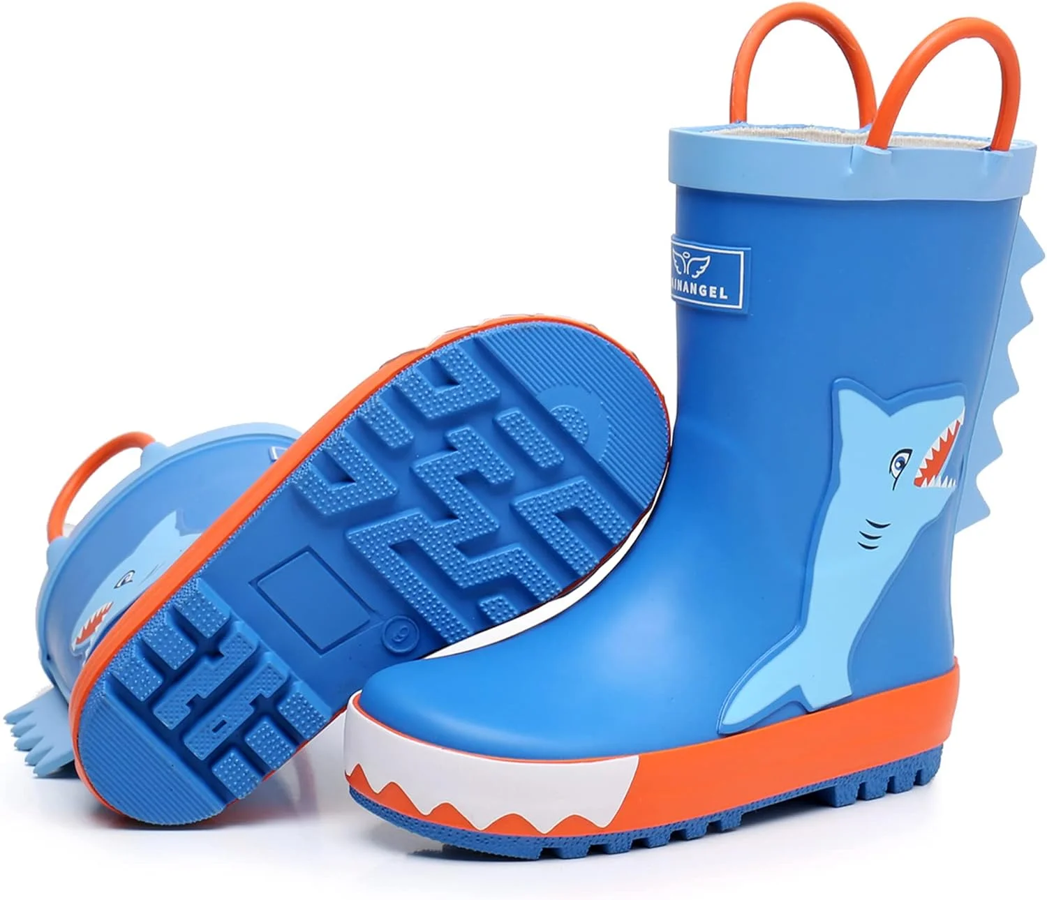 چکمه بارانی کودکانه رین آنجل با دستگیره های آسان پوش، چکمه های بارانی لاستیکی ضد آب برای دختران و پسران، در طرح ها و رنگ های سرگرم کننده، چکمه های بارانی فضای باز کودکانه