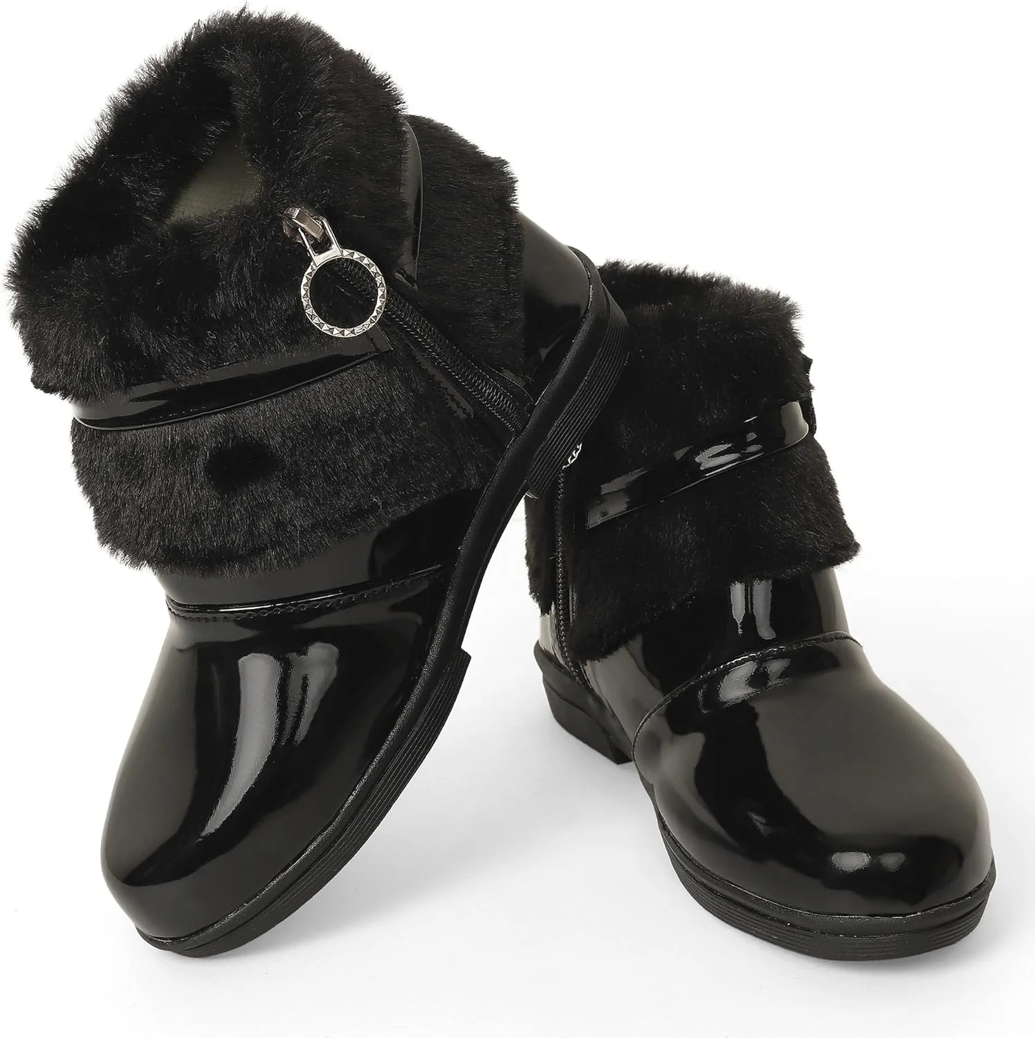 بوت های خزدار دخترانه کودکانه سیا مناسب برف