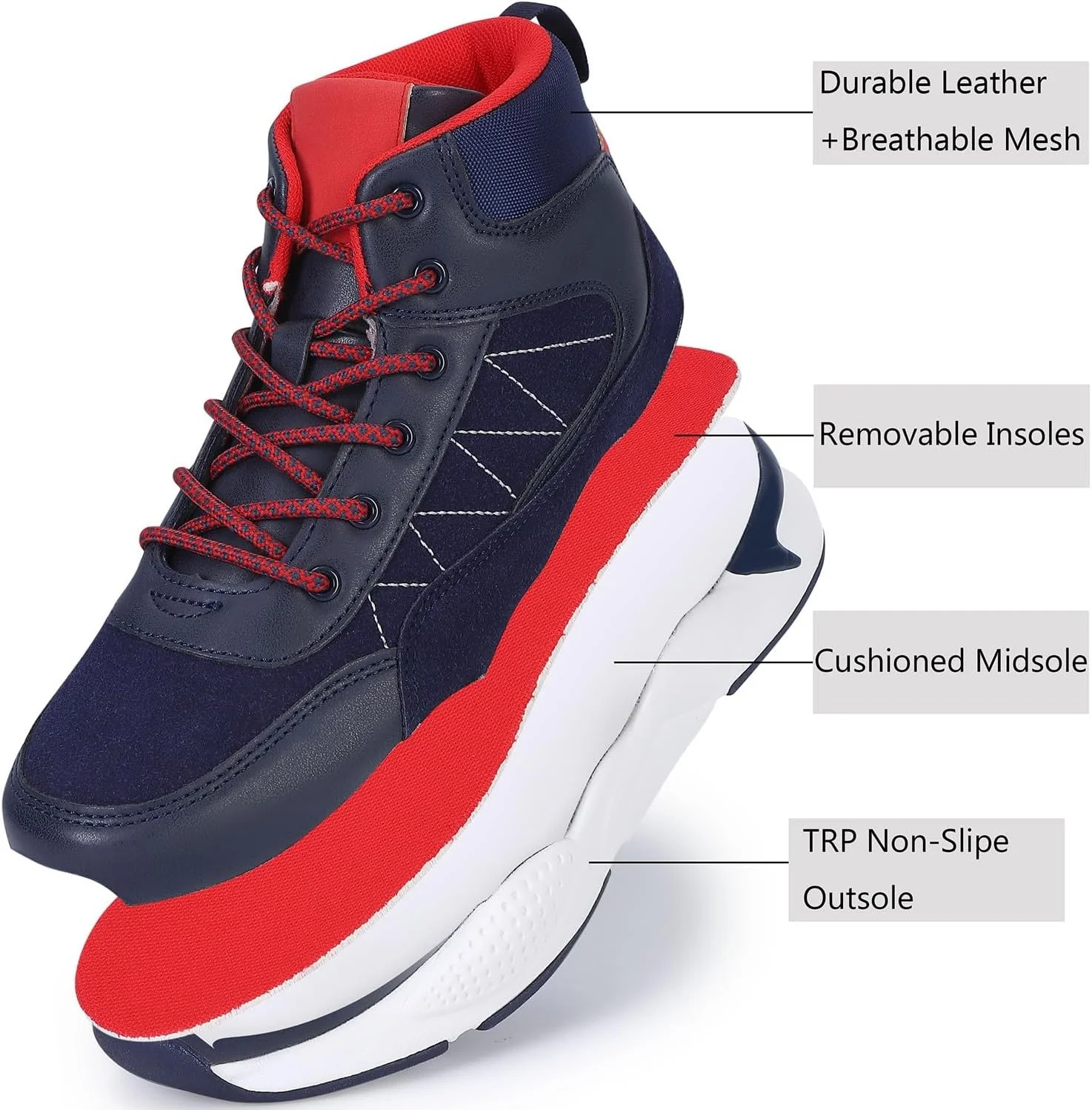 کفش پیاده روی کودکان SMXKUME، کفش های پیاده روی و کوهنوردی فضای باز، کفش ورزشی ساق دار پسرانه، کفش پیاده روی ضد لغزش، کفش دویدن راحت (کودک کوچک/کودک بزرگ)