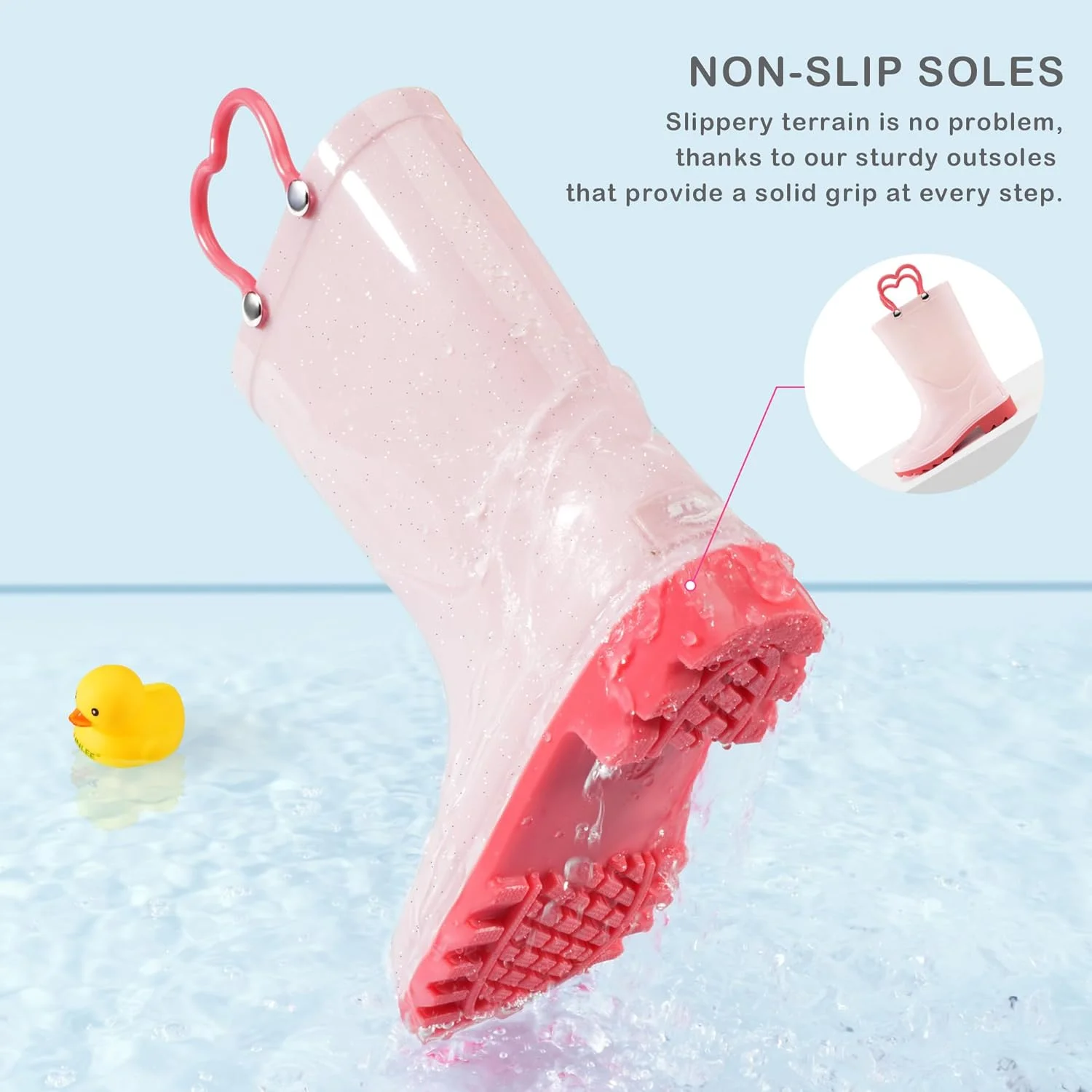 چکمه بارانی کودکانه استله برای پسران و دختران - چکمه های ضد آب کودک نوپا با دستگیره های آسان پوشیدن، زیره ضد لغزش، کفش های سبک وزن فضای باز