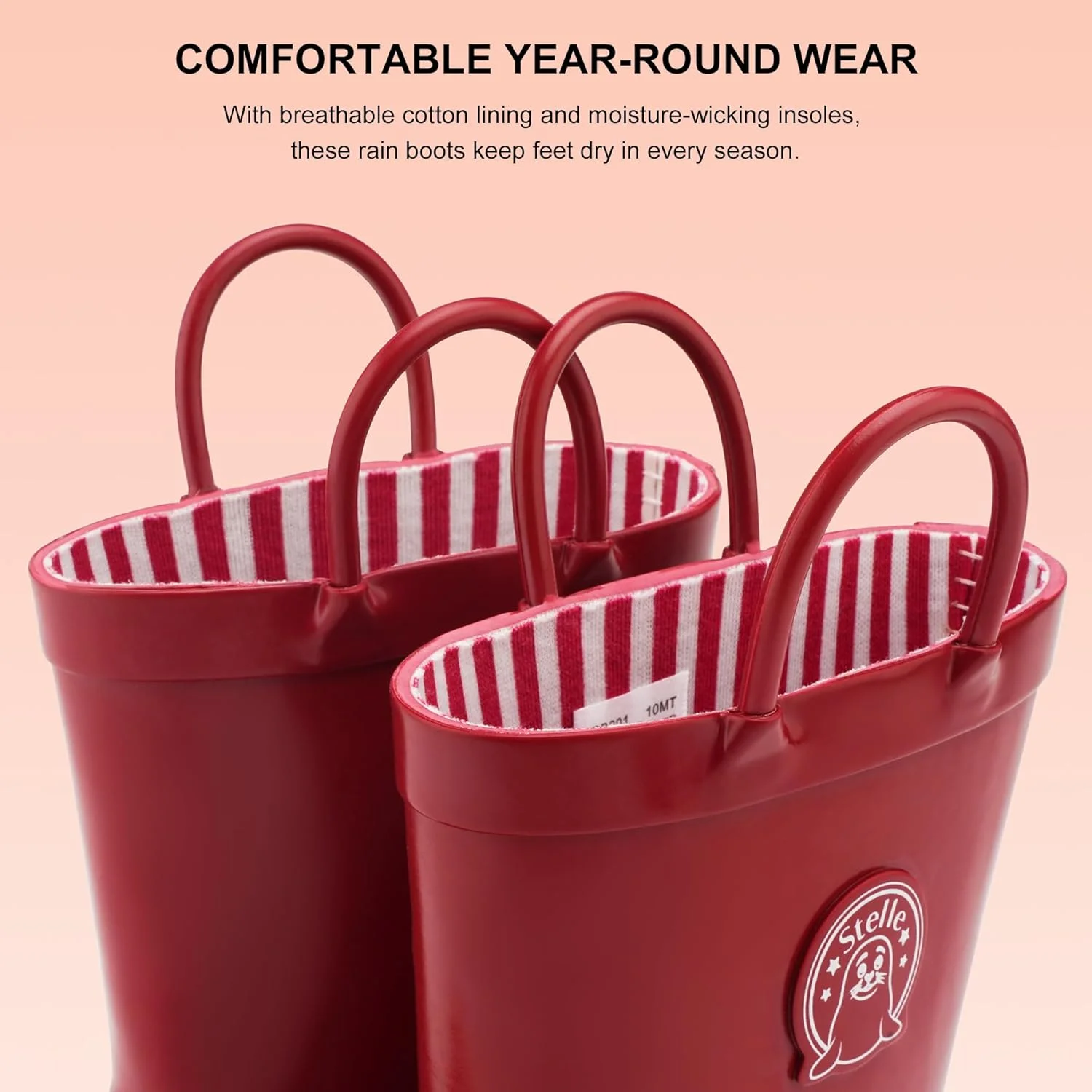 چکمه های بارانی کودکانه Stelle، چکمه های لاستیکی ضد آب برای دختران و پسران، دارای دستگیره های آسان، لاستیک طبیعی بادوام