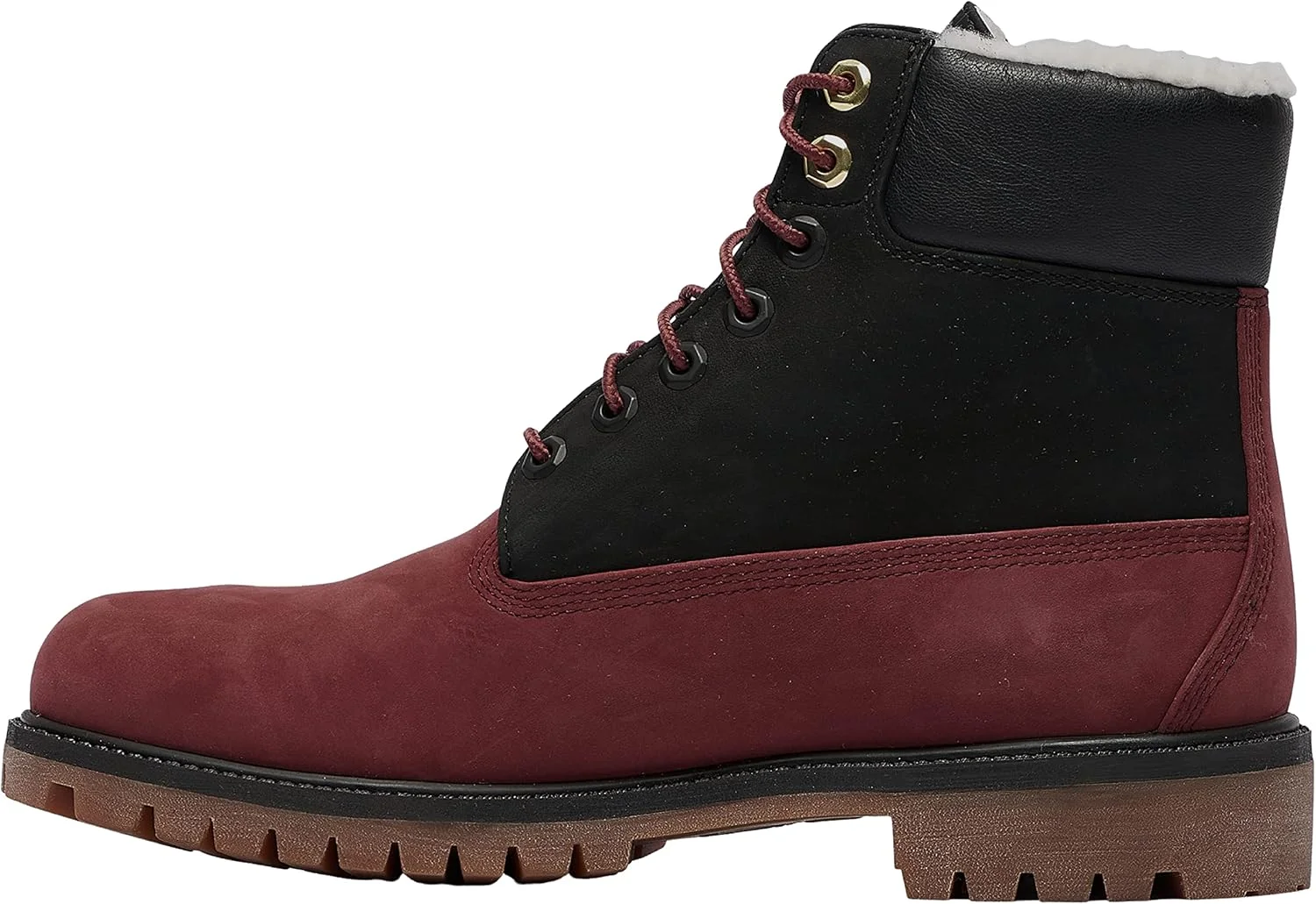 کفش بوت پسرانه تیمبرلند مدل 6 اینچی چرم نبوک ضدآب، مشکی/برگ انگور