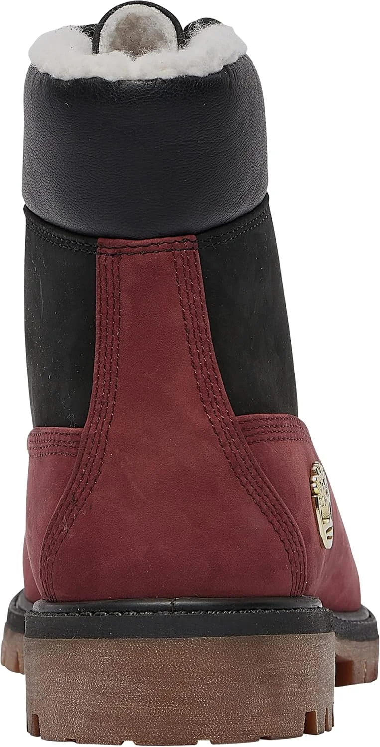 کفش بوت پسرانه تیمبرلند مدل 6 اینچی چرم نبوک ضدآب، مشکی/برگ انگور