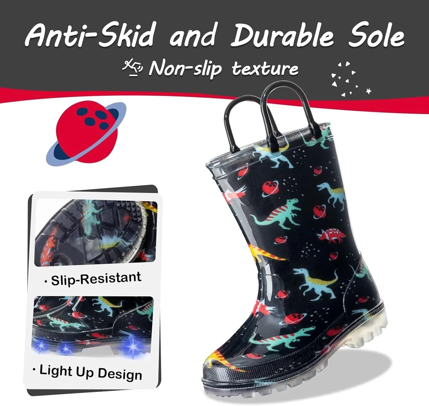 چکمه بارانی کودکانه برای دختران و پسران، کفش بارانی ضد آب با طرح های روشن و چکمه اکلیلی با دسته های آسان پوش