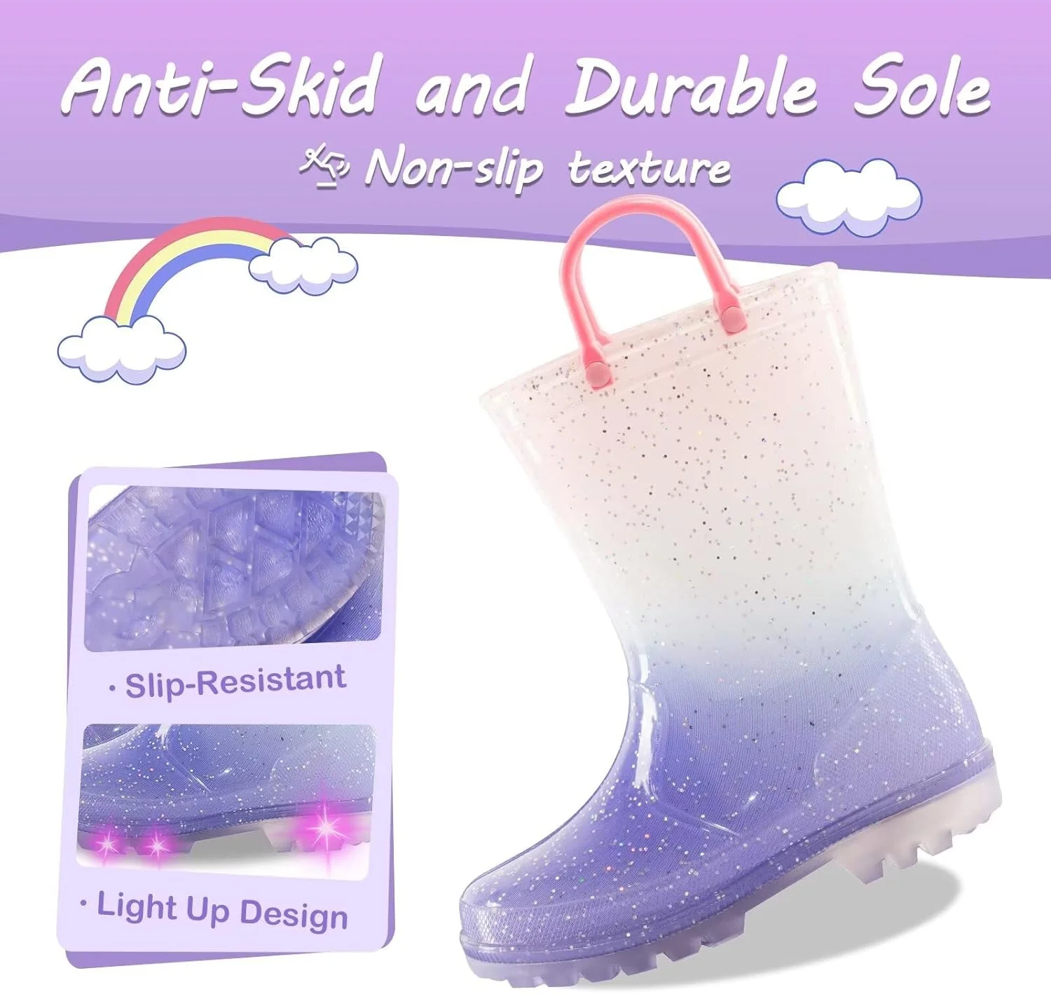 چکمه بارانی کودکانه برای دختران و پسران، کفش بارانی ضد آب با طرح های روشن و چکمه اکلیلی با دستگیره های آسان