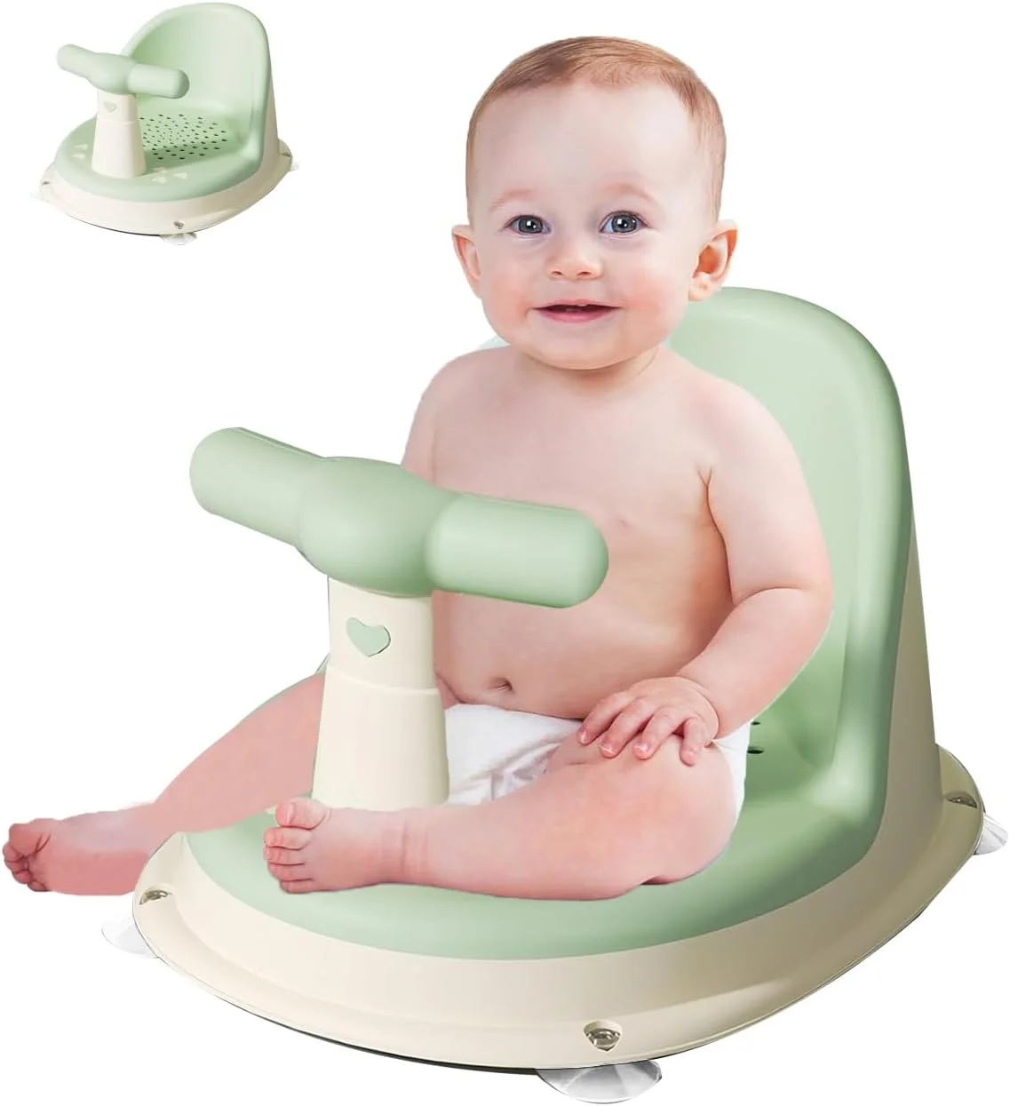 صندلی حمام کودک، وان کودک نوپا قابل حمل، صندلی حمام ایمن و ضد لغزش برای نوزادان 6-18 ماهه، پلاستیک سبز، کودک