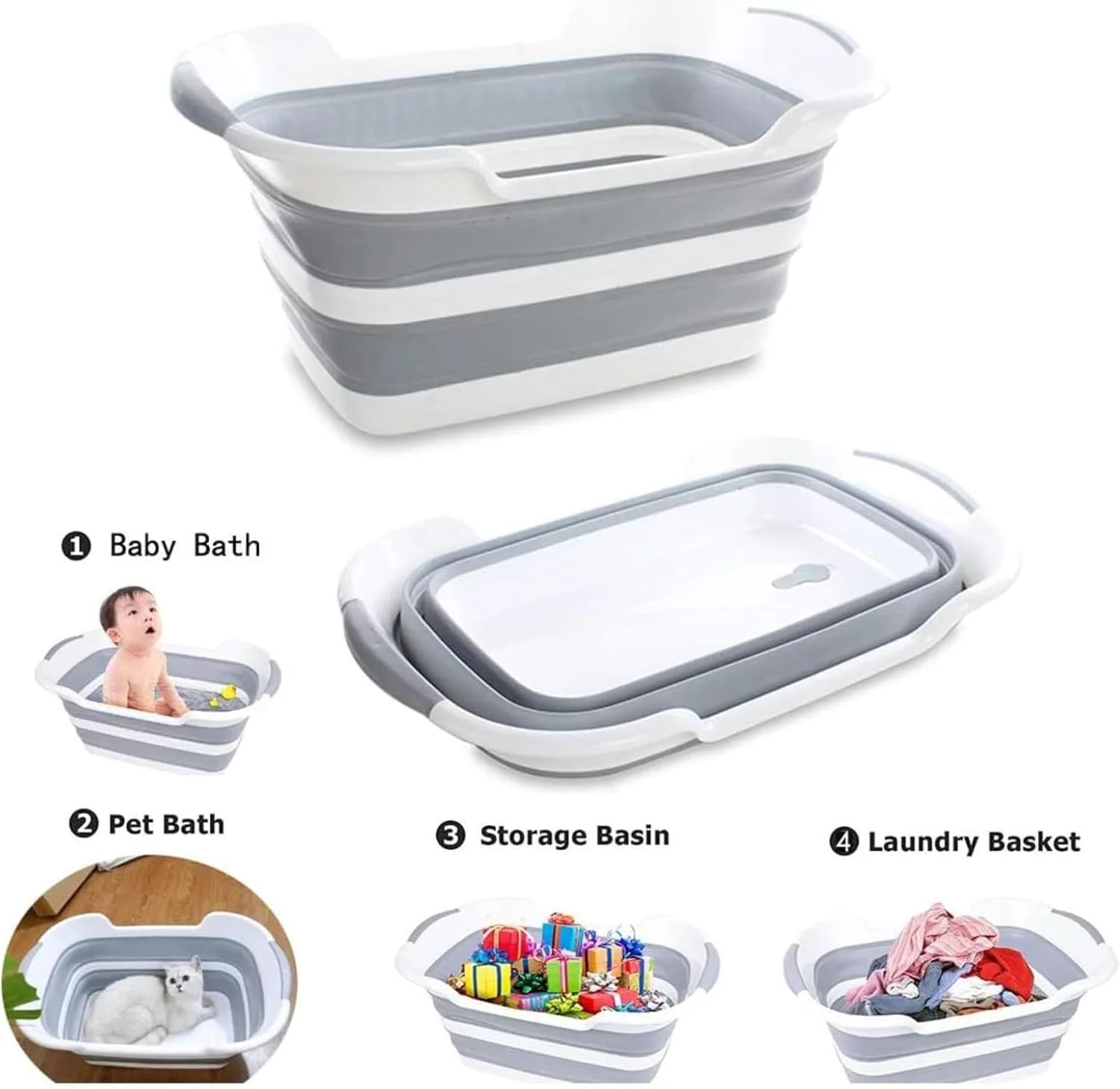 وان تاشو چند منظوره حیوانات خانگی و نوزاد Axooms - وان پلاستیکی قابل حمل، سبد لباس و مخزن ذخیره سازی | طراحی سبک، بادوام و صرفه جویی در فضا با سوراخ تخلیه