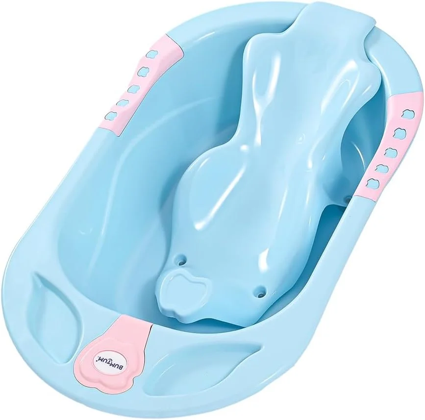 وان حمام کودک بامتوم و صندلی پلاستیکی ضد لغزش کودک | وان حمام با درپوش تخلیه، صندلی/توری حمام کودک با پایه مکنده ضد لغزش برای نوزادان و کودکان نوپا (آبی) وان حمام کودک بامتوم و صندلی پلاستیکی ضد لغزش کودک | وان حمام با درپوش تخلیه، صندلی/توری حمام کودک با پایه مکنده ضد لغزش برای نوزادان و کودکان نوپا (آبی)