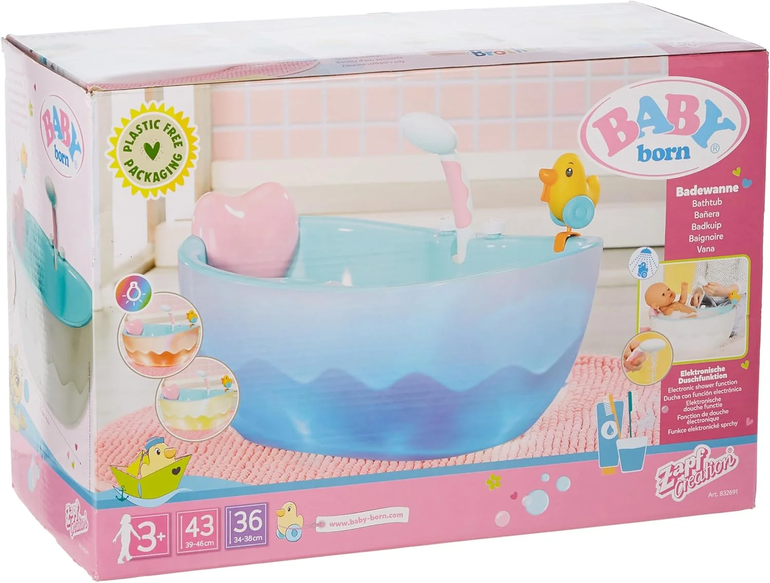 اسباب بازی وان حمام کودک، وان سفید و آبی با نور و صدا، اردک آب پاش و بالش قلبی، مجموعه بازی تعاملی حمام برای کودکان