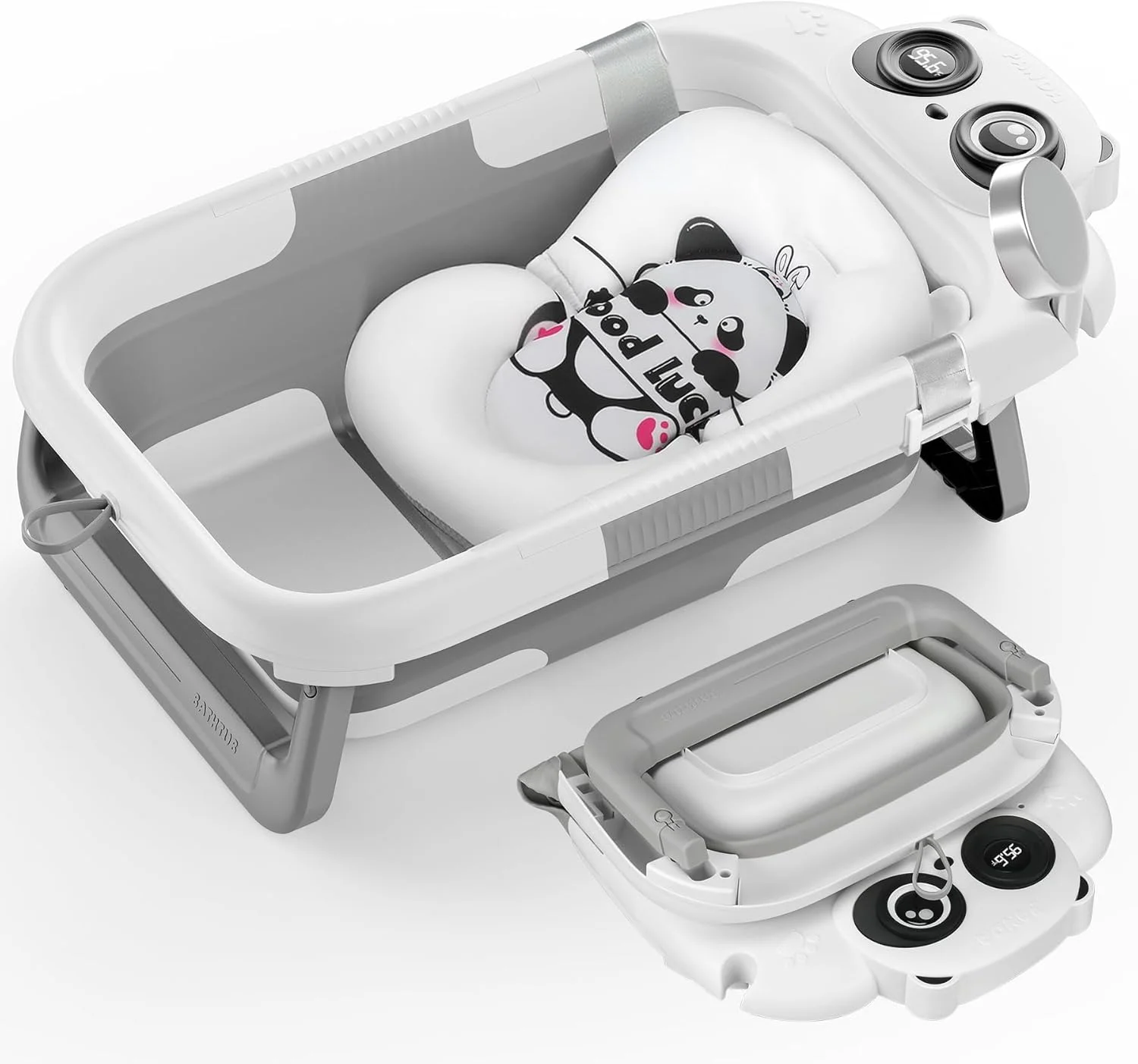 وان حمام تاشو نوزاد مناسب نوزاد تا کودک نوپا، وان نوزاد با نمایشگر دمای لحظه ای و کوسن شناور، ست وان حمام تاشو نوزاد 0-36 ماهه، وان مسافرتی قابل حمل نوزاد پسرانه (خاکستری)