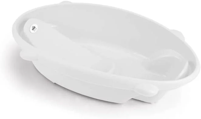 وان حمام کودک کام Il mondo del bambino C095-U02 Bollicina - سفید، 1 عدد - از 0 تا 12 ماهگی، دارای پایه های نگهدارنده و درپوش تخلیه آب، وان حمام نوزاد، وان حمام کودک قابل حمل، ساخت ایتالیا
